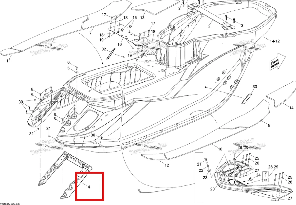Деталь 279000173 на схеме узла 2010 Sea-Doo RXT iS 260 Body, Rear View 1