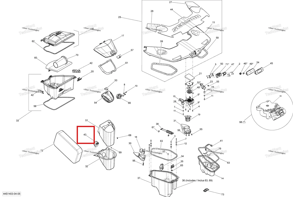 Деталь 279000196 на схеме узла 2014 Sea-Doo RXT-X AS 260 & RS Storage Compartments