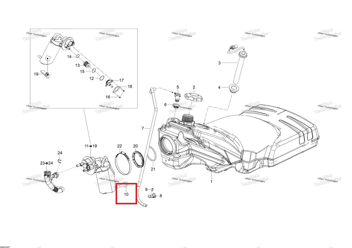 Деталь 280000674 (Уплотнитель резиновый) на схеме узла 2015 Ski-Doo EXPEDITION LE 1200 4-TEC Fuel System