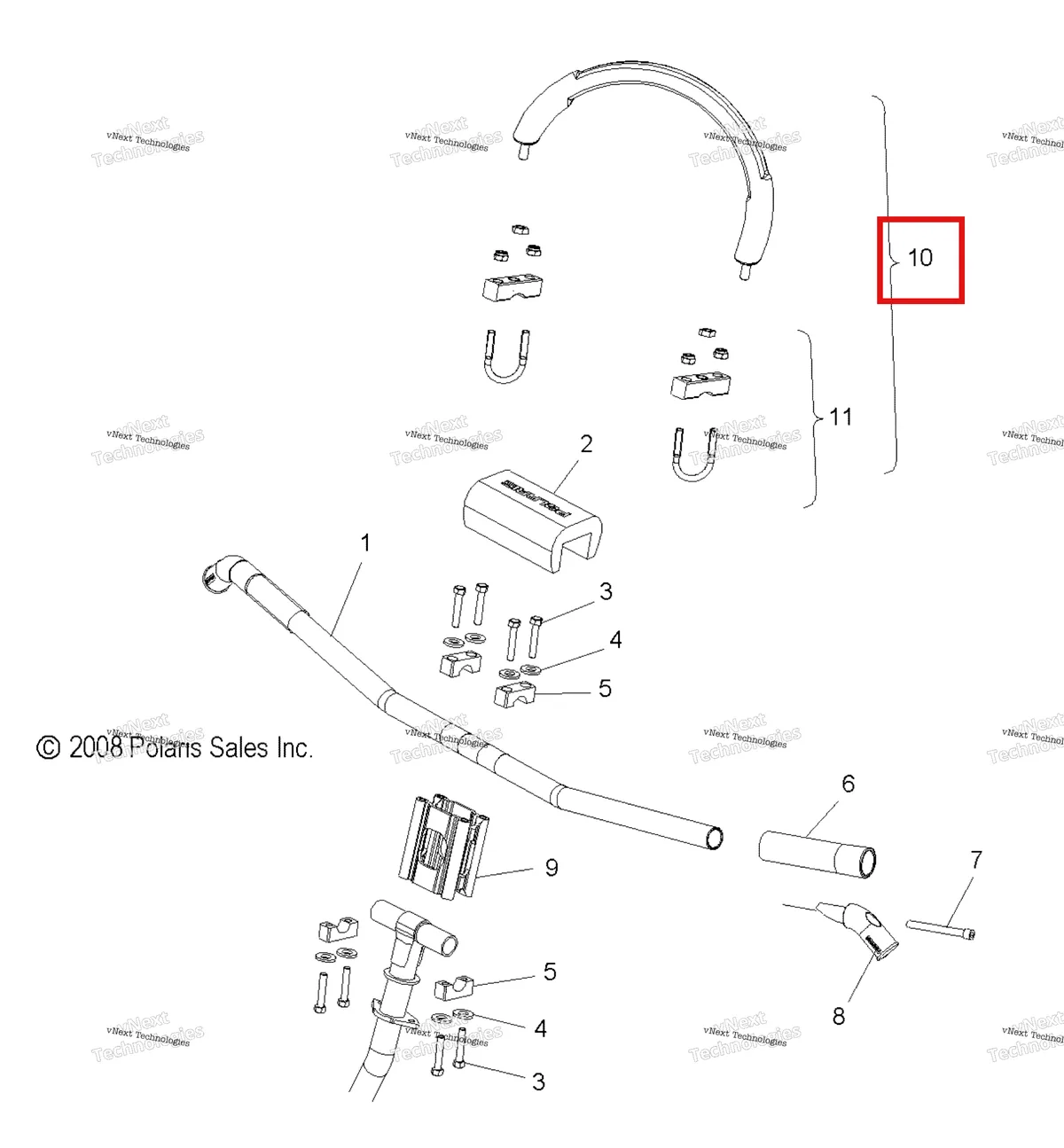 Деталь 2876230-070 на схеме узла Steering, Handlebar Mounting