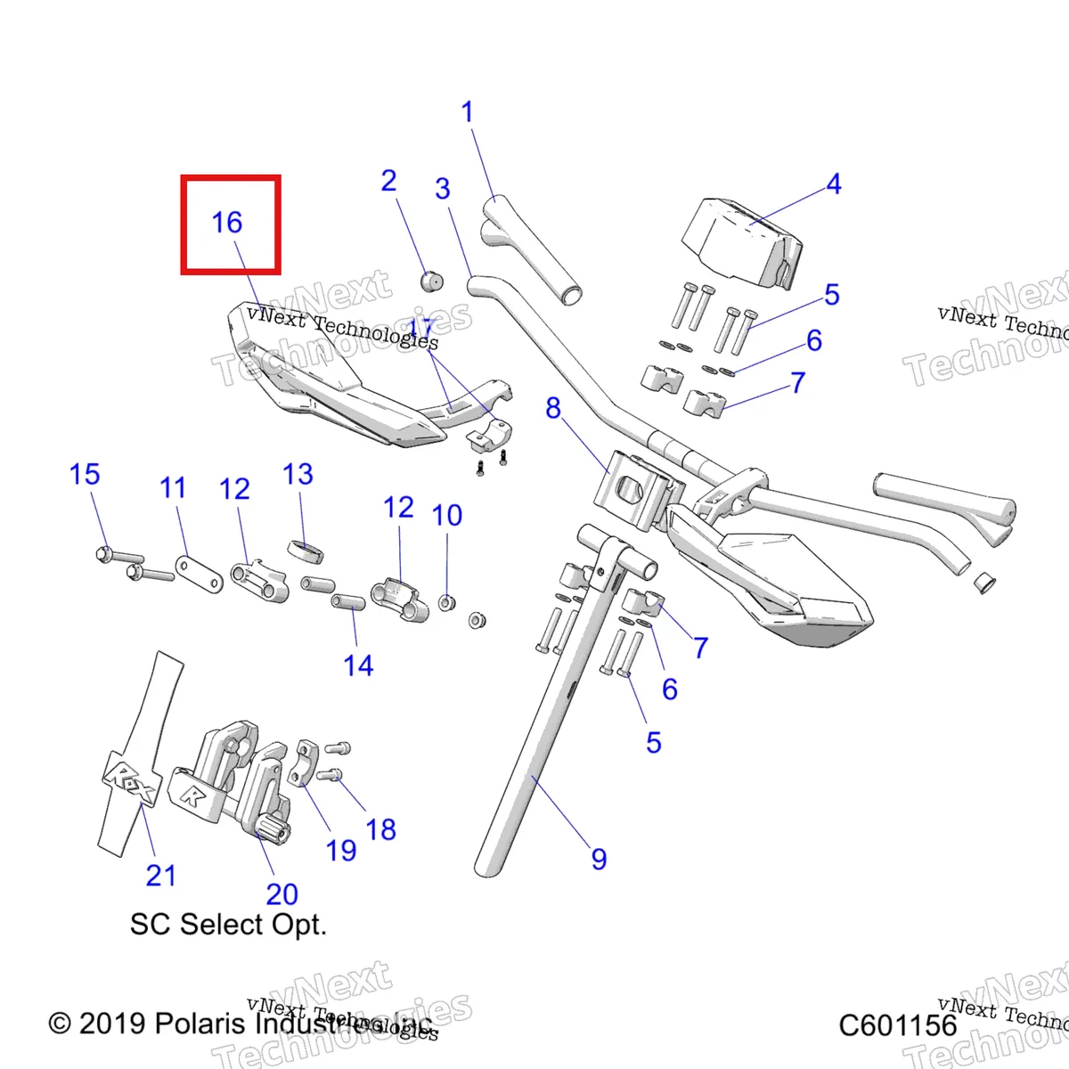 Деталь 2879192 (Комплект защита рук SNO чёрный снежный обратный Polaris 800 AXYS Pro RMK LE 155 (2017) (2879192)) на схеме узла Steering, Upper & Handlebar Asm. All Options