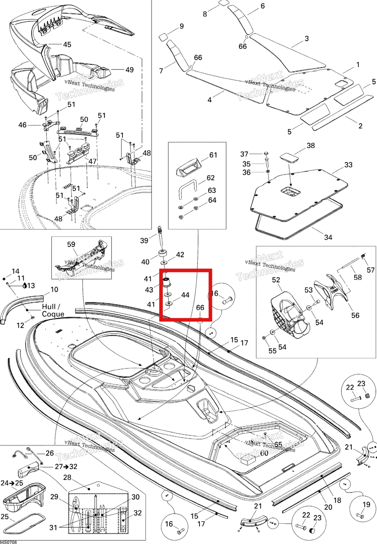 Деталь 291000628 на схеме узла 2007 Sea-Doo 3D 947 DI Body