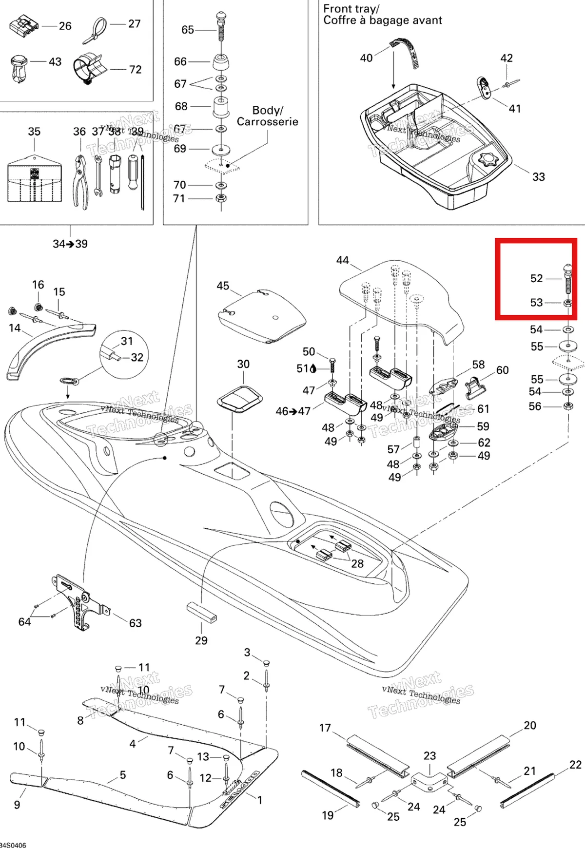 Деталь 291000690 на схеме узла 2004 Sea-Doo XP DI Body