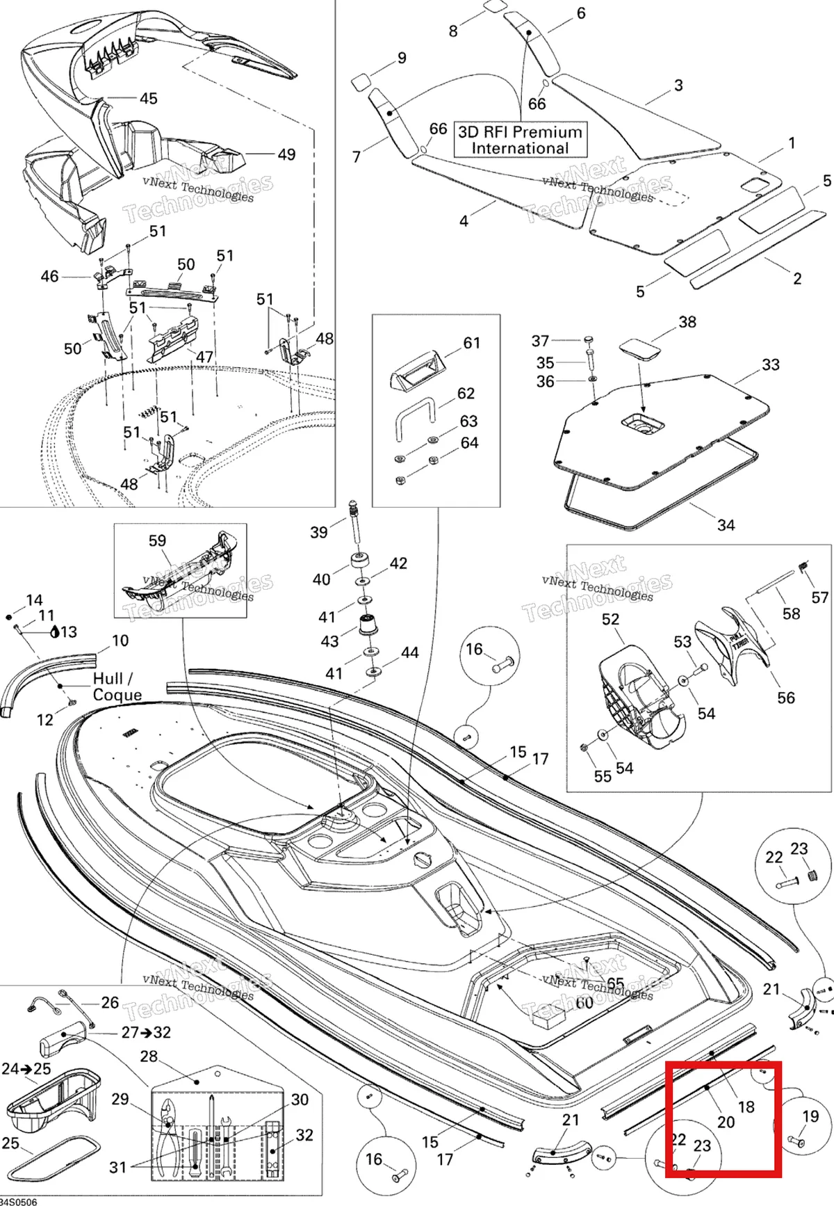 Деталь 291000788 на схеме узла 2005 Sea-Doo 3D RFI Body