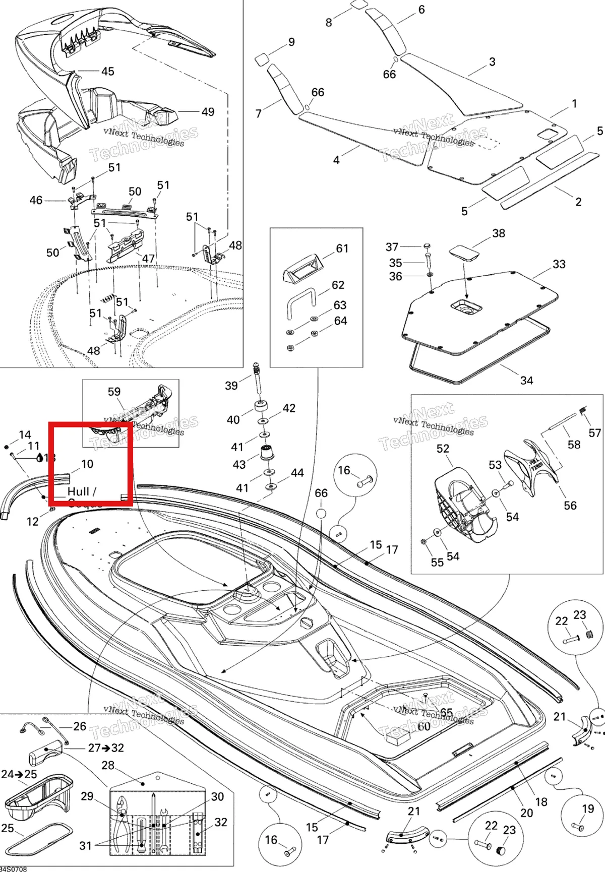 Деталь 291000801 на схеме узла 2007 Sea-Doo 3D 947 DI Body
