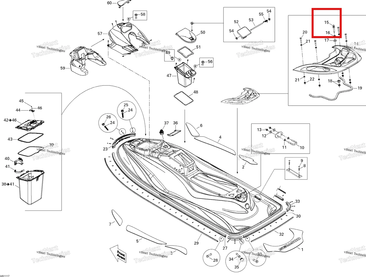 Деталь 291000945 на схеме узла 2011 Sea-Doo GTS Pro 130 Body