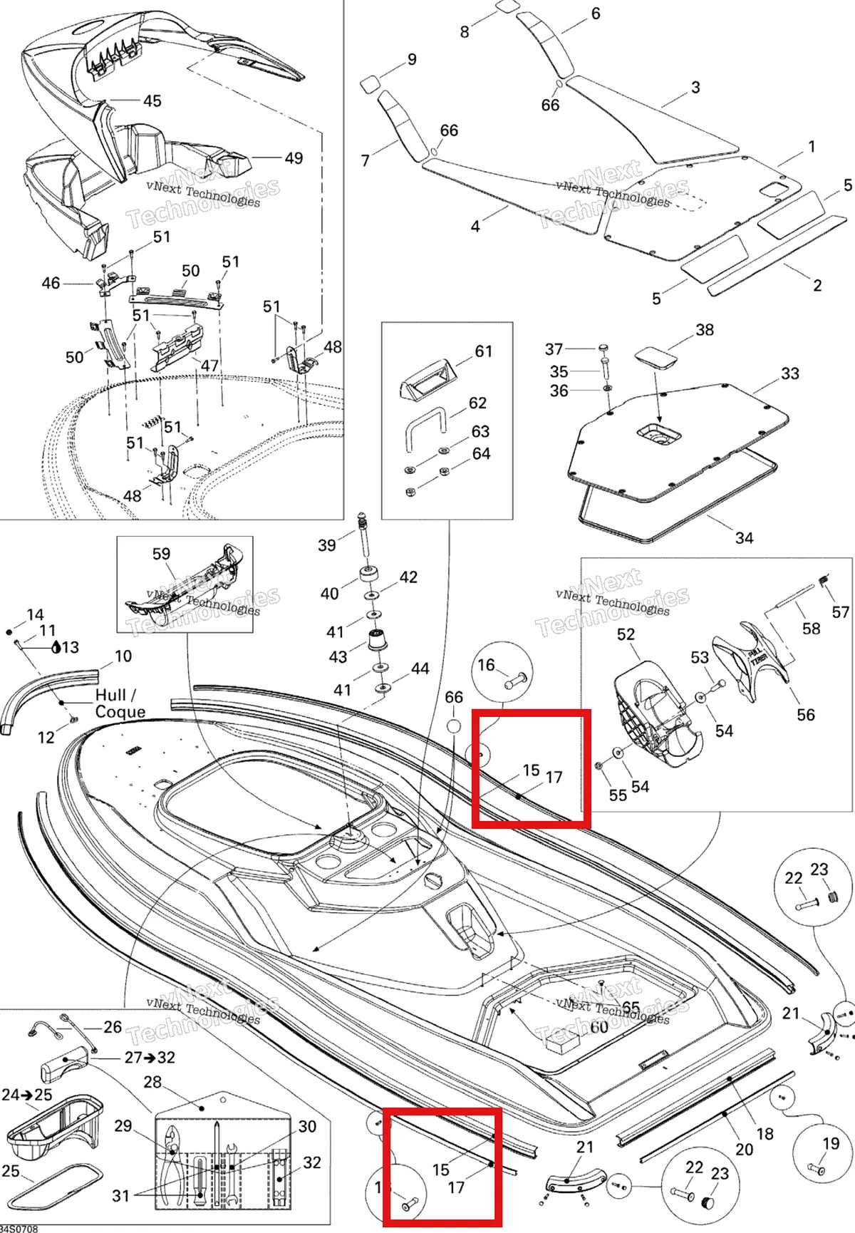 Деталь 291000995 на схеме узла 2007 Sea-Doo 3D 947 DI Body