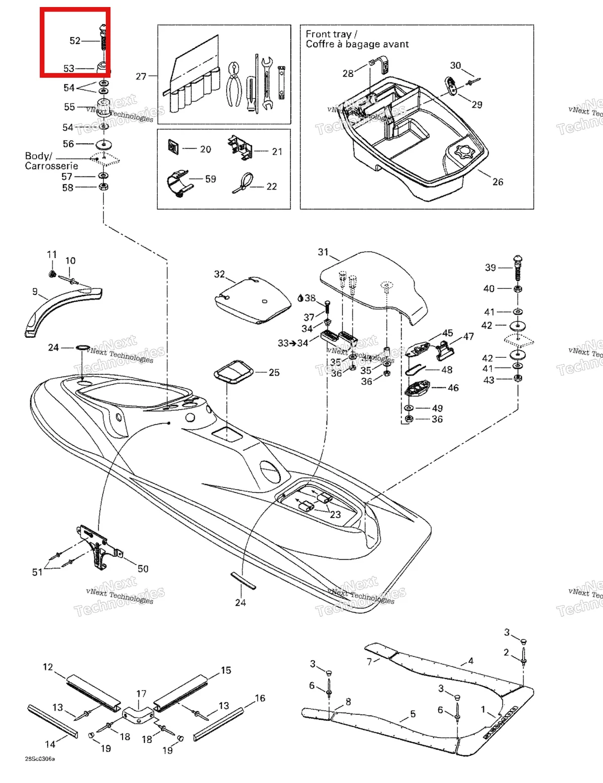 Деталь 291001021 на схеме узла 2003 Sea-Doo XP DI, 6130/6131 Body
