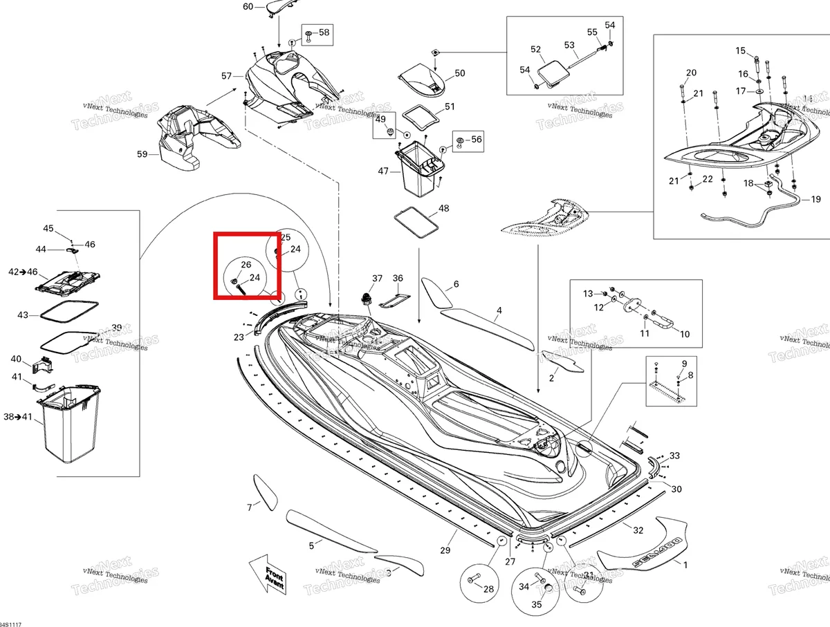 Деталь 291001040 на схеме узла 2011 Sea-Doo GTS Pro 130 Body