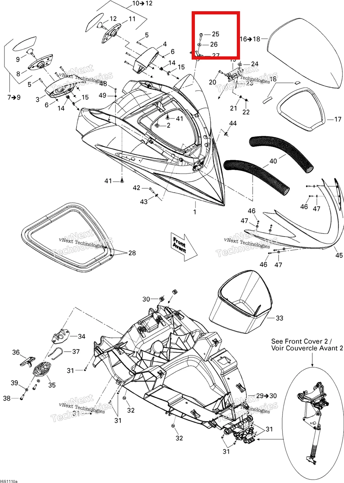 Деталь 291001242 на схеме узла 2011 Sea-Doo RXP-X 255 & RS Front Cover 1