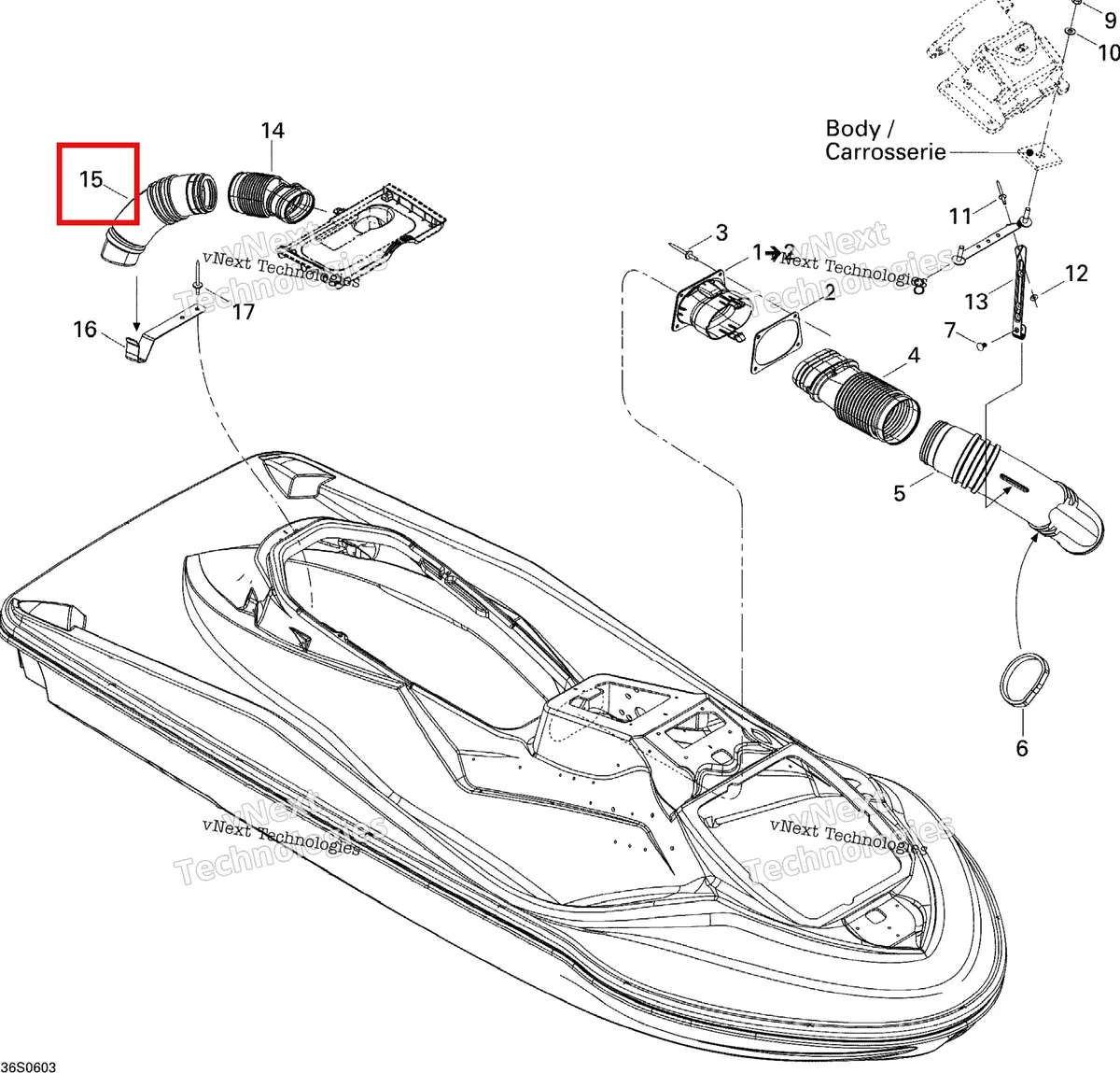 Деталь 291001601 на схеме узла 2006 Sea-Doo GTX 4-TEC SC Ventilation