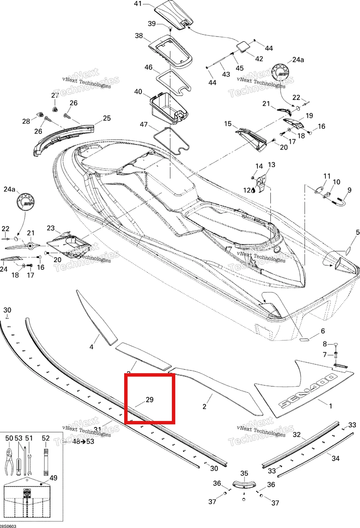 Деталь 291001609 на схеме узла 2006 Sea-Doo GTX 4-TEC SC Body, Rear View