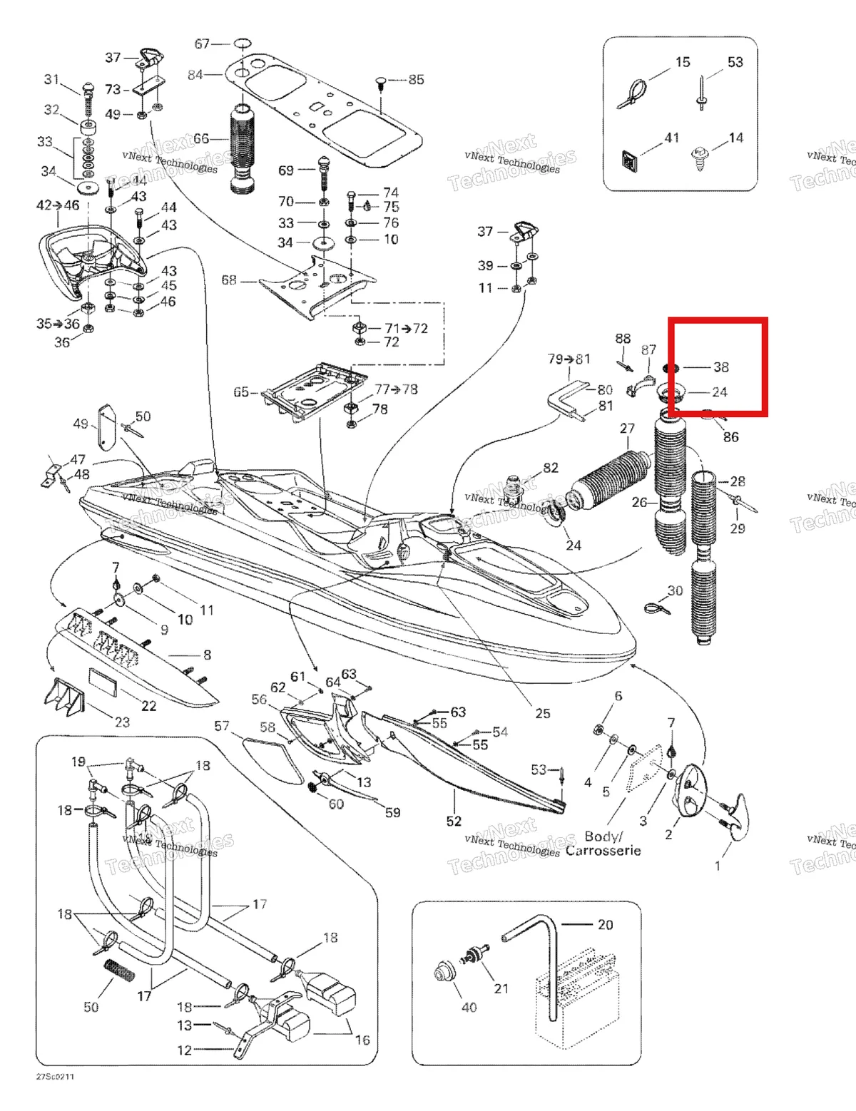 Деталь 291001617 на схеме узла 2002 Sea-Doo LRV DI, 5460 Body