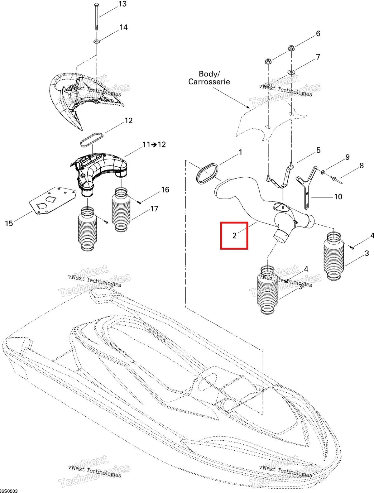 Деталь 291001629 на схеме узла 2005 Sea-Doo GTI LE RFI Ventilation