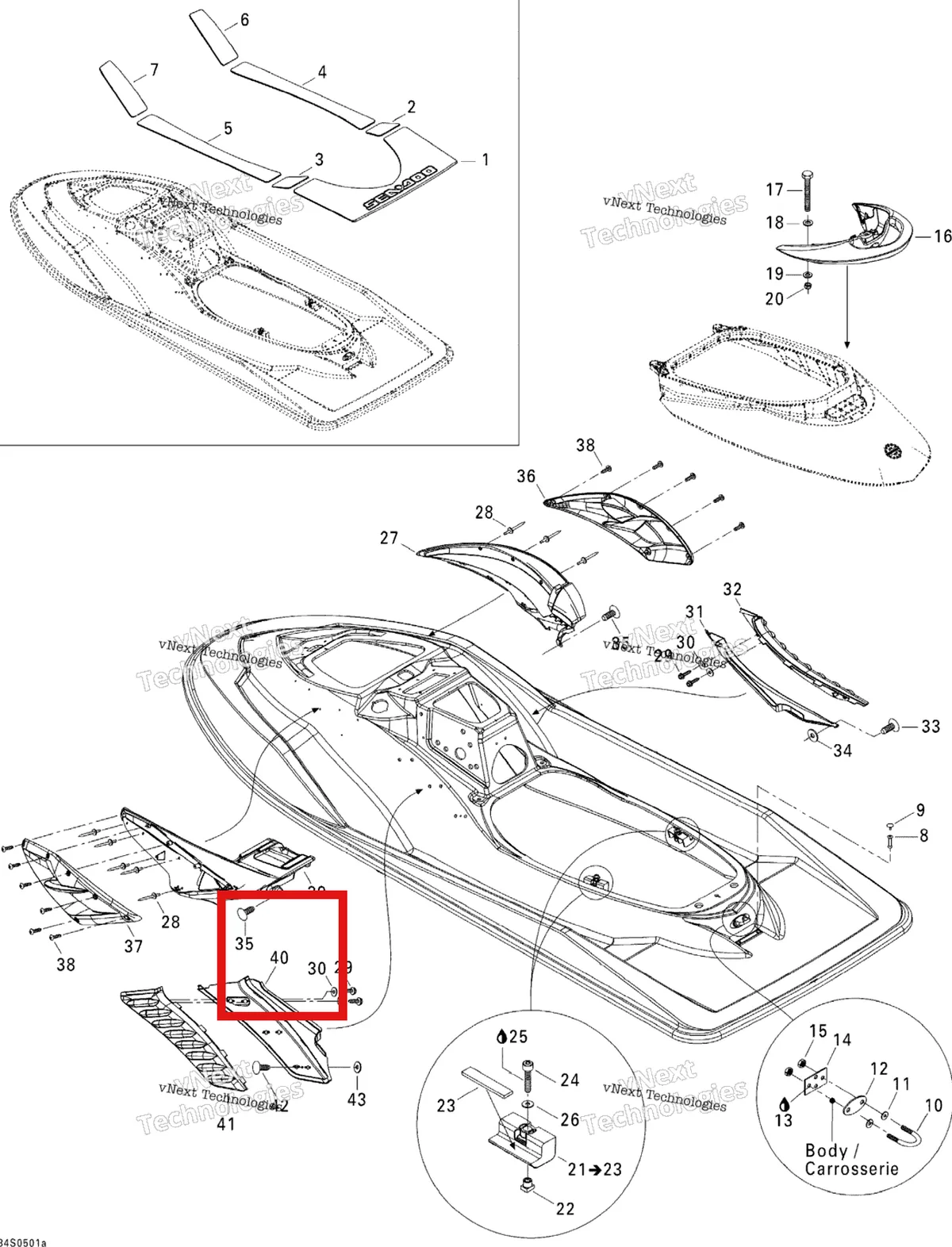 Деталь 291001634 на схеме узла 2005 Sea-Doo RXP Body 1