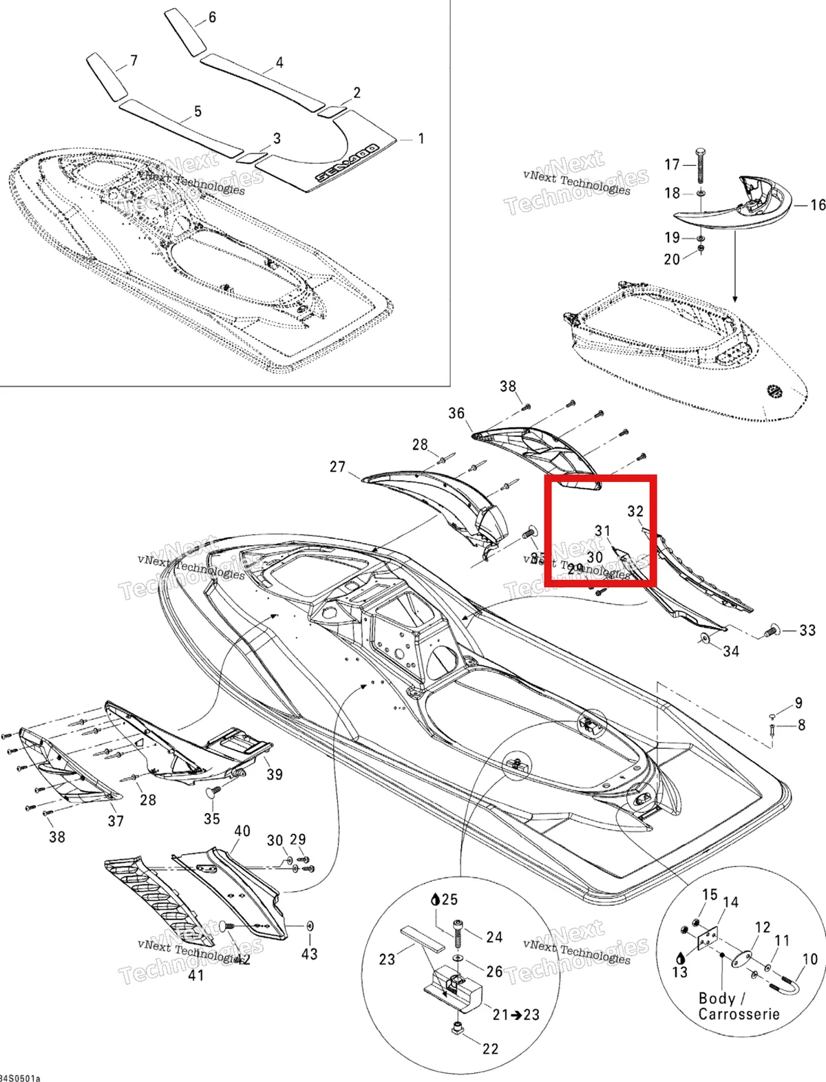 Деталь 291001635 на схеме узла 2005 Sea-Doo RXP Body 1