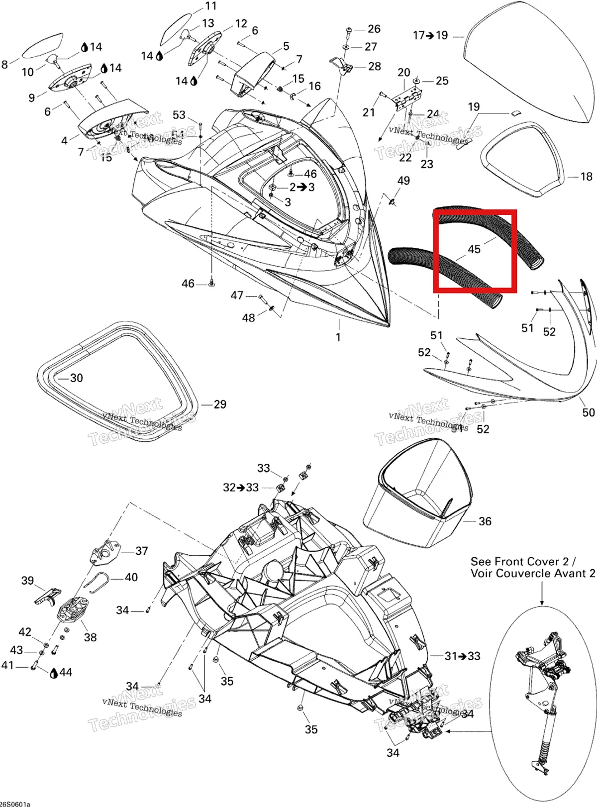 Деталь 291001646 на схеме узла 2006 Sea-Doo RXP Front Cover 1