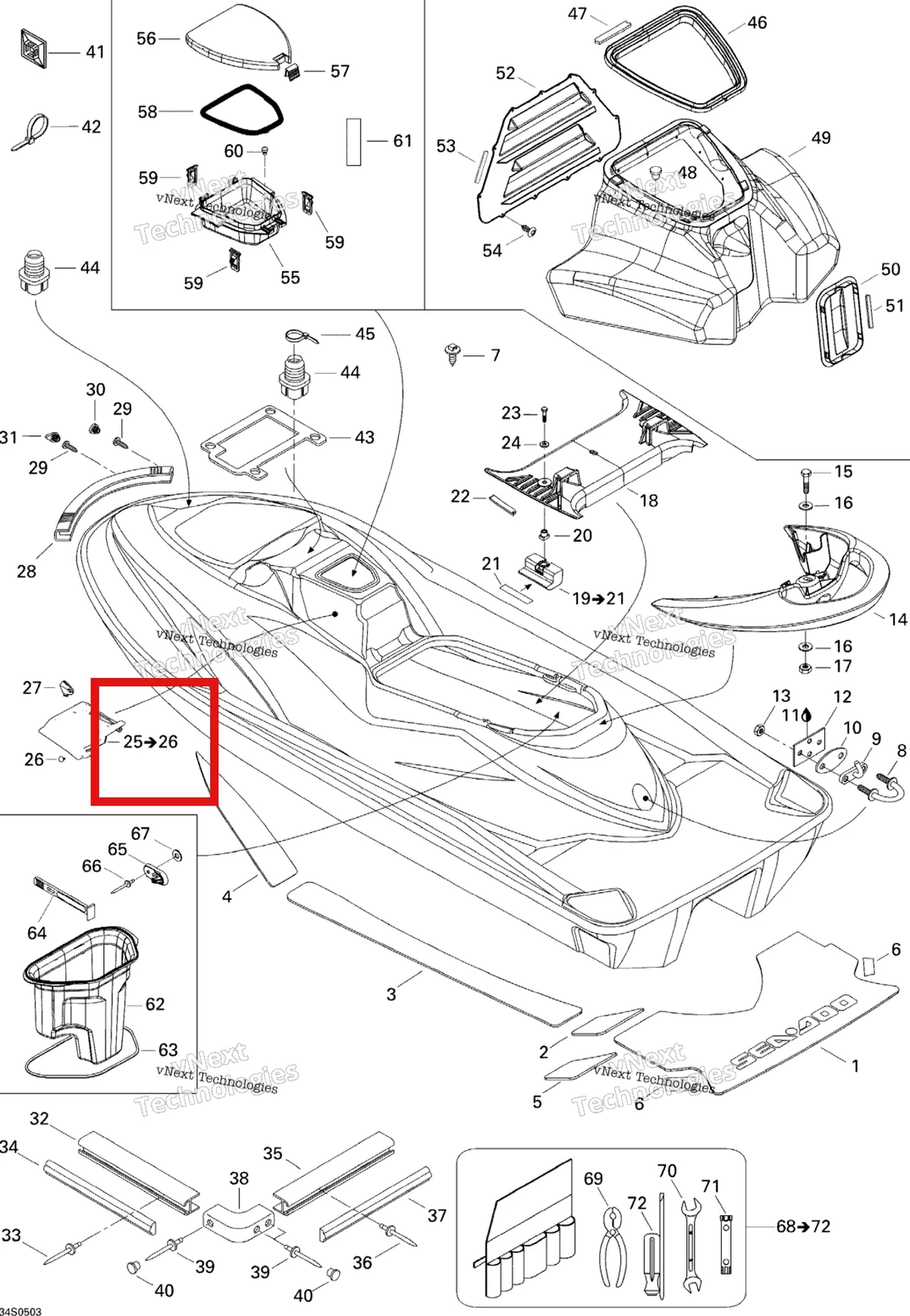 Деталь 291001649 на схеме узла 2005 Sea-Doo GTI LE RFI Body Le