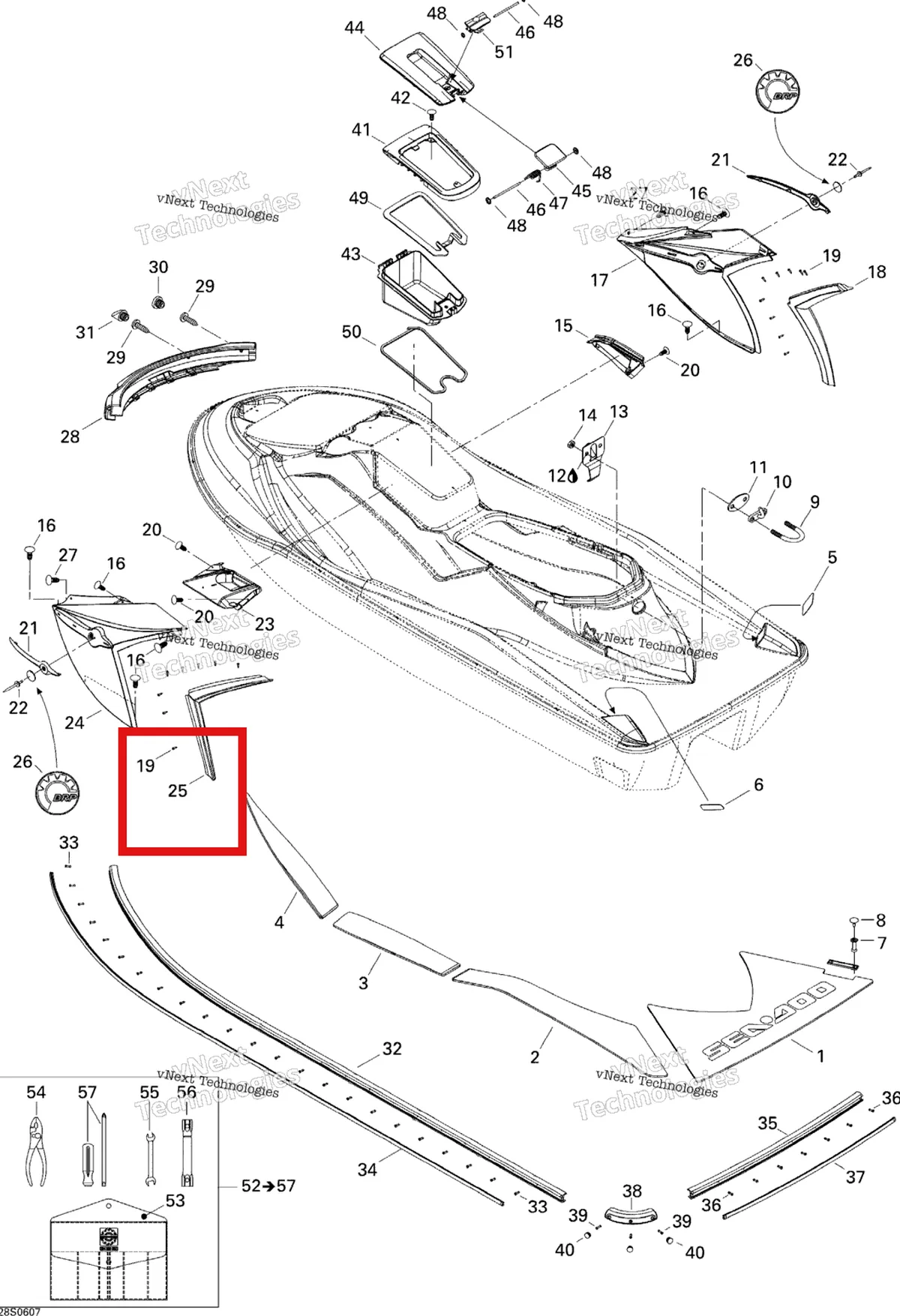 Деталь 291001785 на схеме узла 2006 Sea-Doo GTX 4-TEC LTD Body, Rear View
