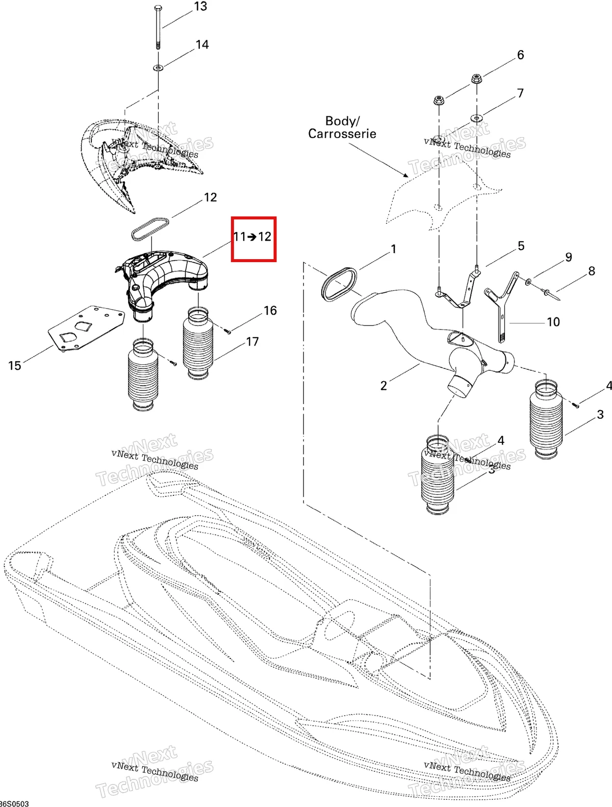 Деталь 291001873 на схеме узла 2005 Sea-Doo GTI LE RFI Ventilation