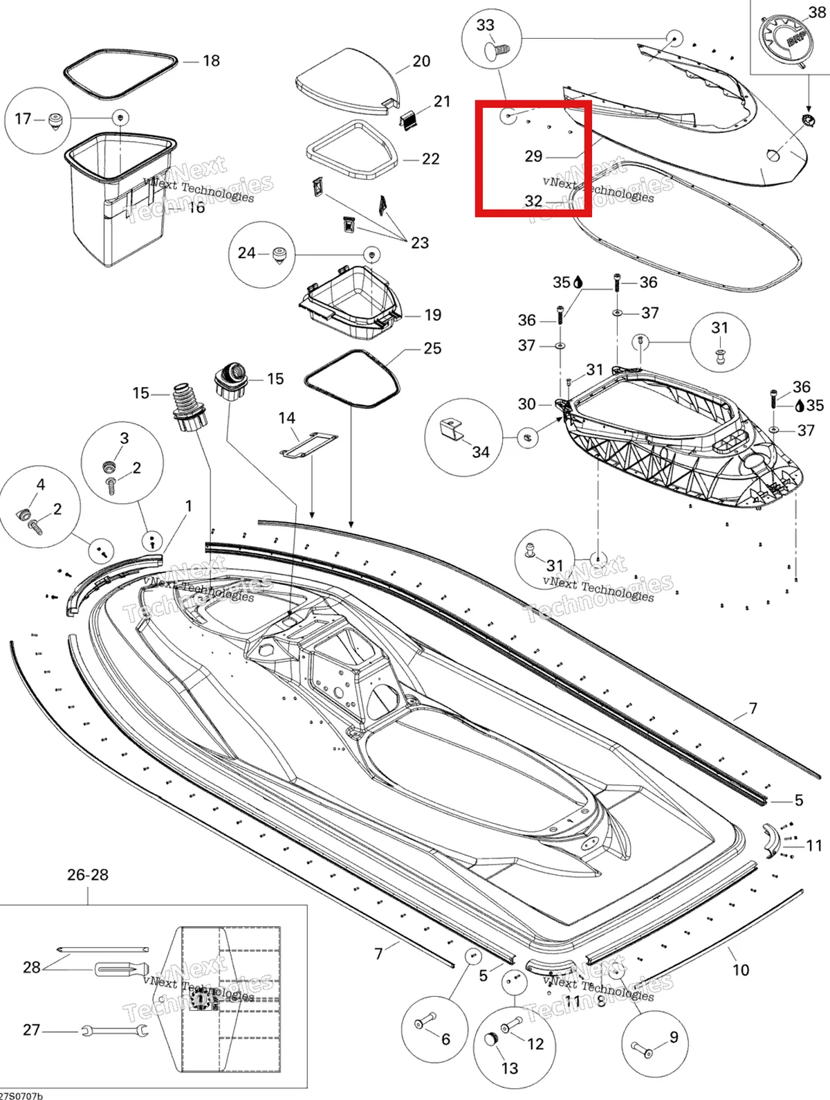 Деталь 291001899 на схеме узла 2007 Sea-Doo RXP 1503 NA Body, Front View