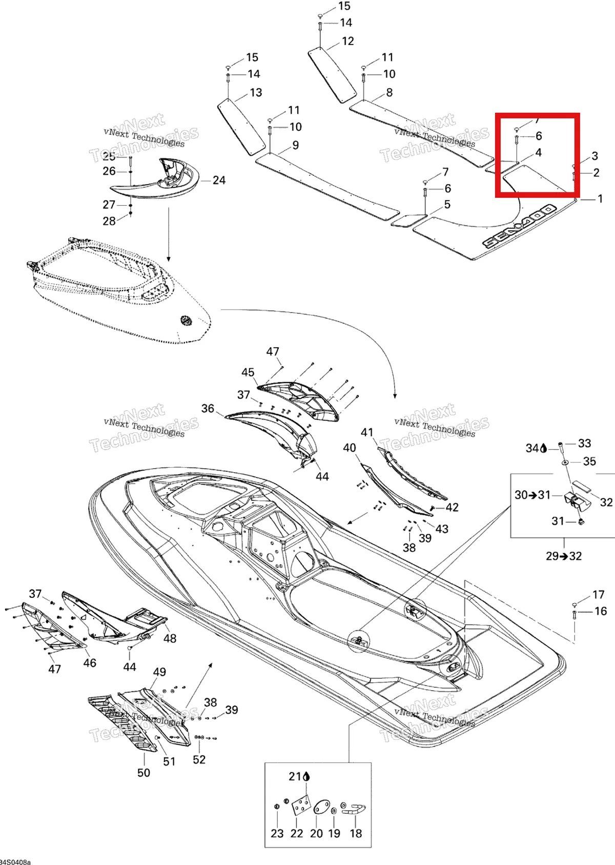 Деталь 291001917 на схеме узла 2004 Sea-Doo RXP Body 1