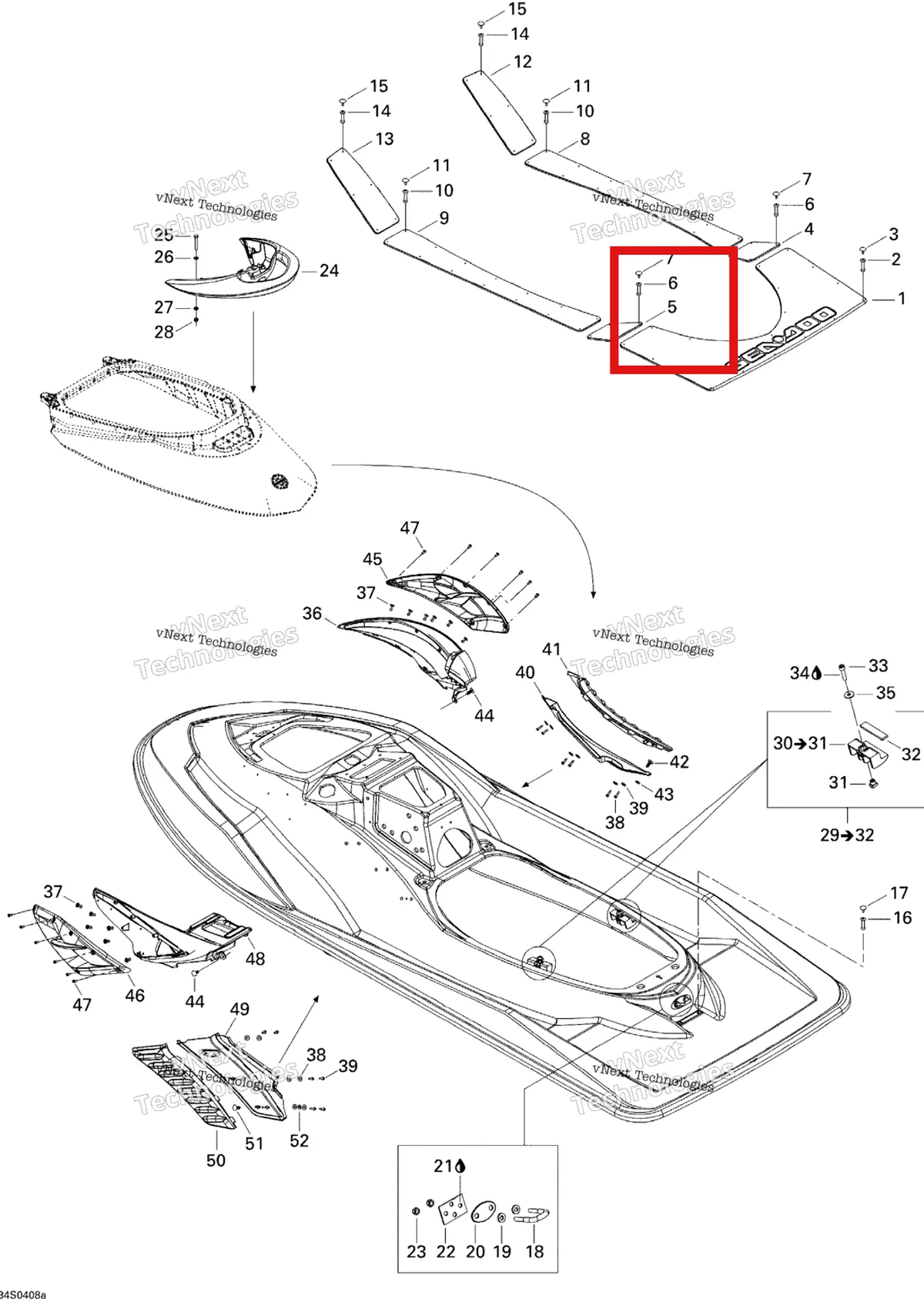 Деталь 291001918 на схеме узла 2004 Sea-Doo RXP Body 1