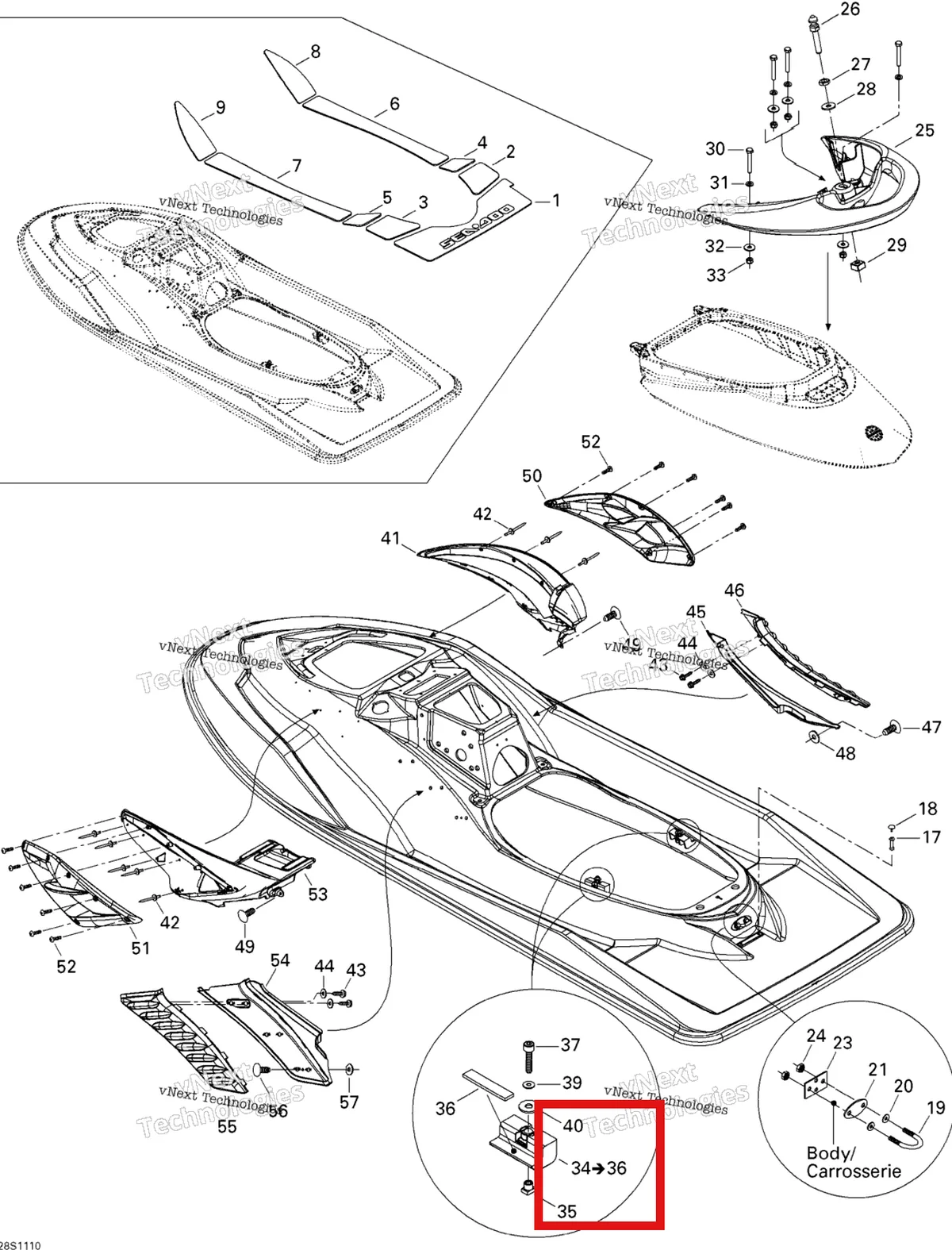 Деталь 291001931 на схеме узла 2011 Sea-Doo RXP-X 255 & RS Body, Rear View