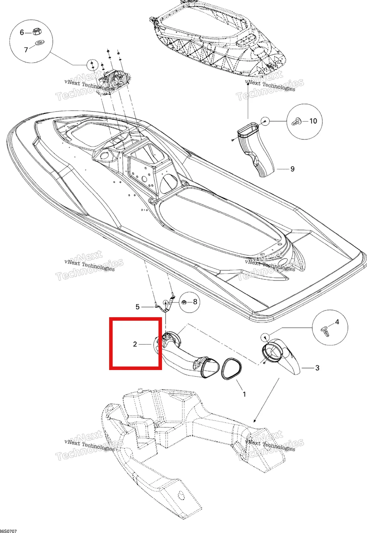 Деталь 291001934 на схеме узла 2007 Sea-Doo RXP 1503 NA Ventilation