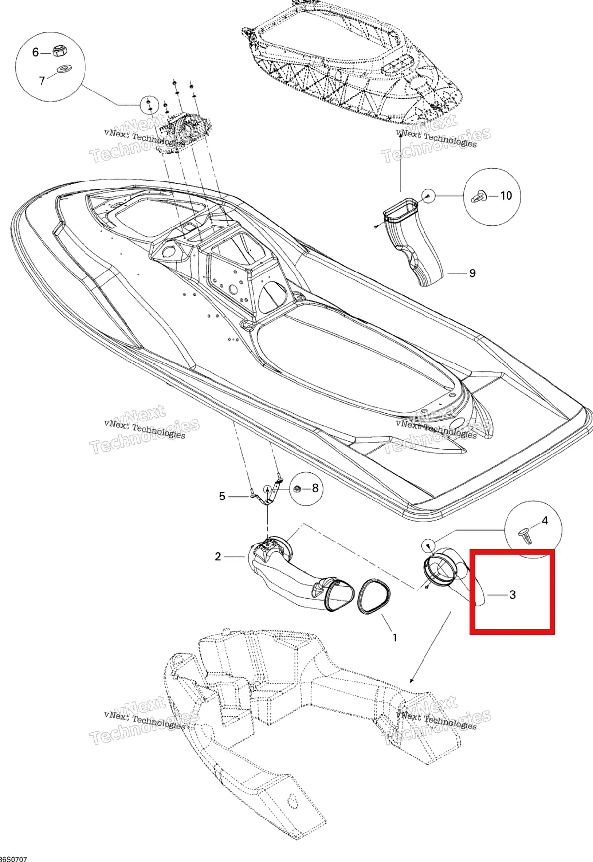 Деталь 291001935 на схеме узла 2007 Sea-Doo RXP 1503 NA Ventilation