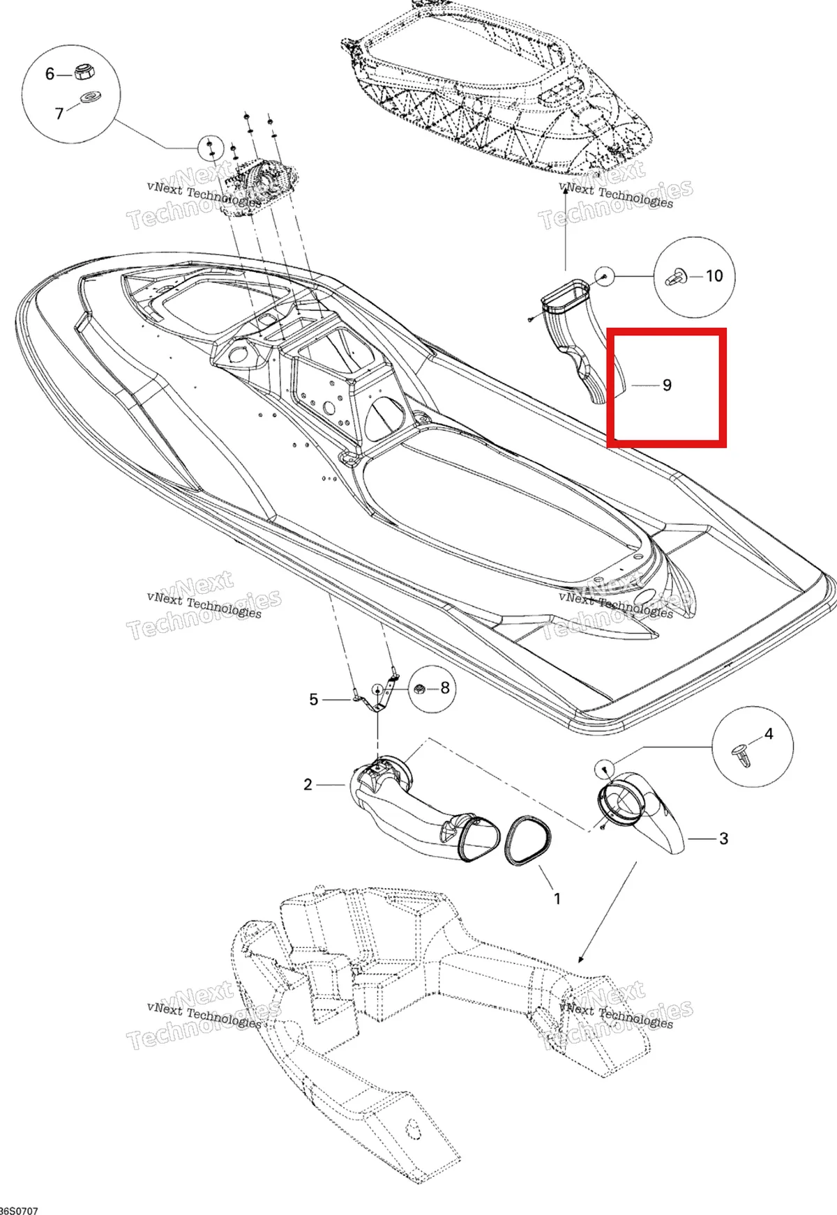 Деталь 291001936 на схеме узла 2007 Sea-Doo RXP 1503 NA Ventilation