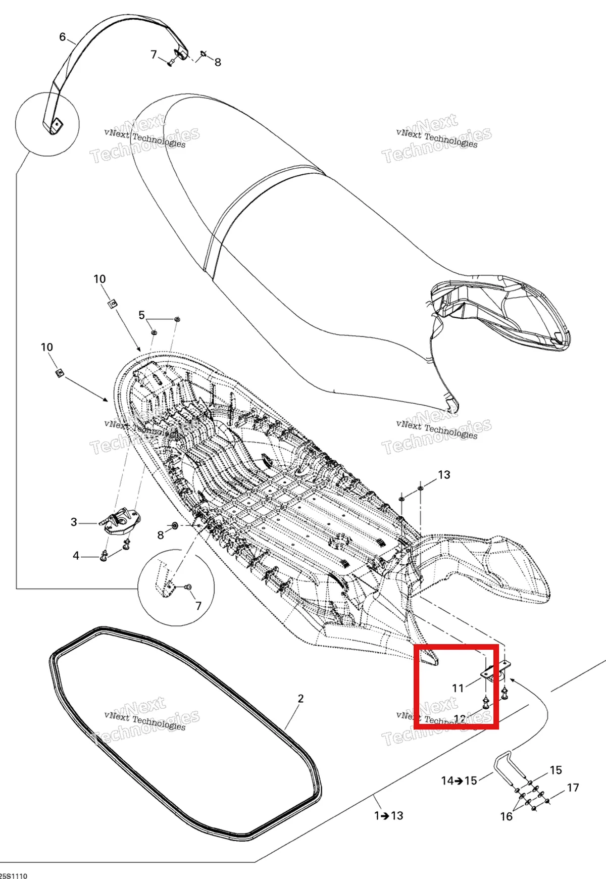 Деталь 291002012 на схеме узла 2011 Sea-Doo RXP-X 255 & RS Seat