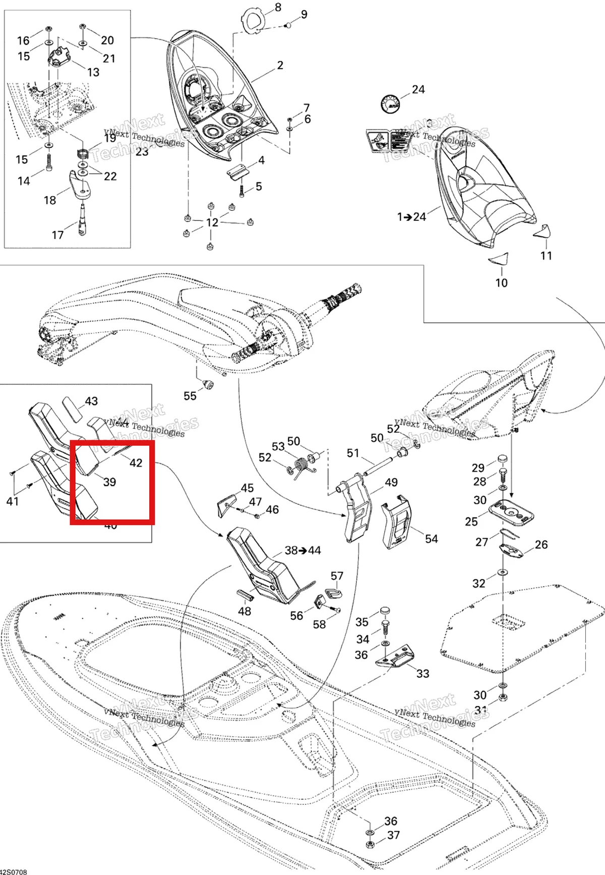 Деталь 291002042 на схеме узла 2007 Sea-Doo 3D 947 DI Kart Seat