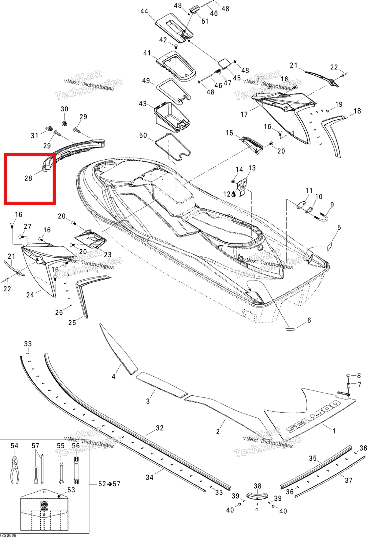 Деталь 291002069 на схеме узла 2005 Sea-Doo GTX 4-TEC, LTD SCIC Body, Rear View