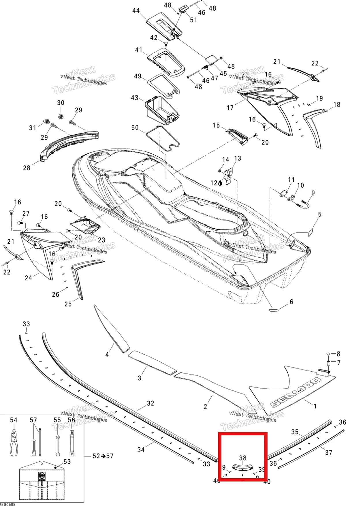 Деталь 291002078 на схеме узла 2005 Sea-Doo GTX 4-TEC, LTD SCIC Body, Rear View