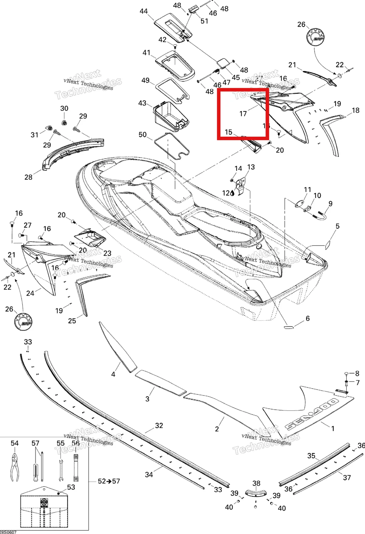 Деталь 291002081 на схеме узла 2006 Sea-Doo GTX 4-TEC LTD Body, Rear View