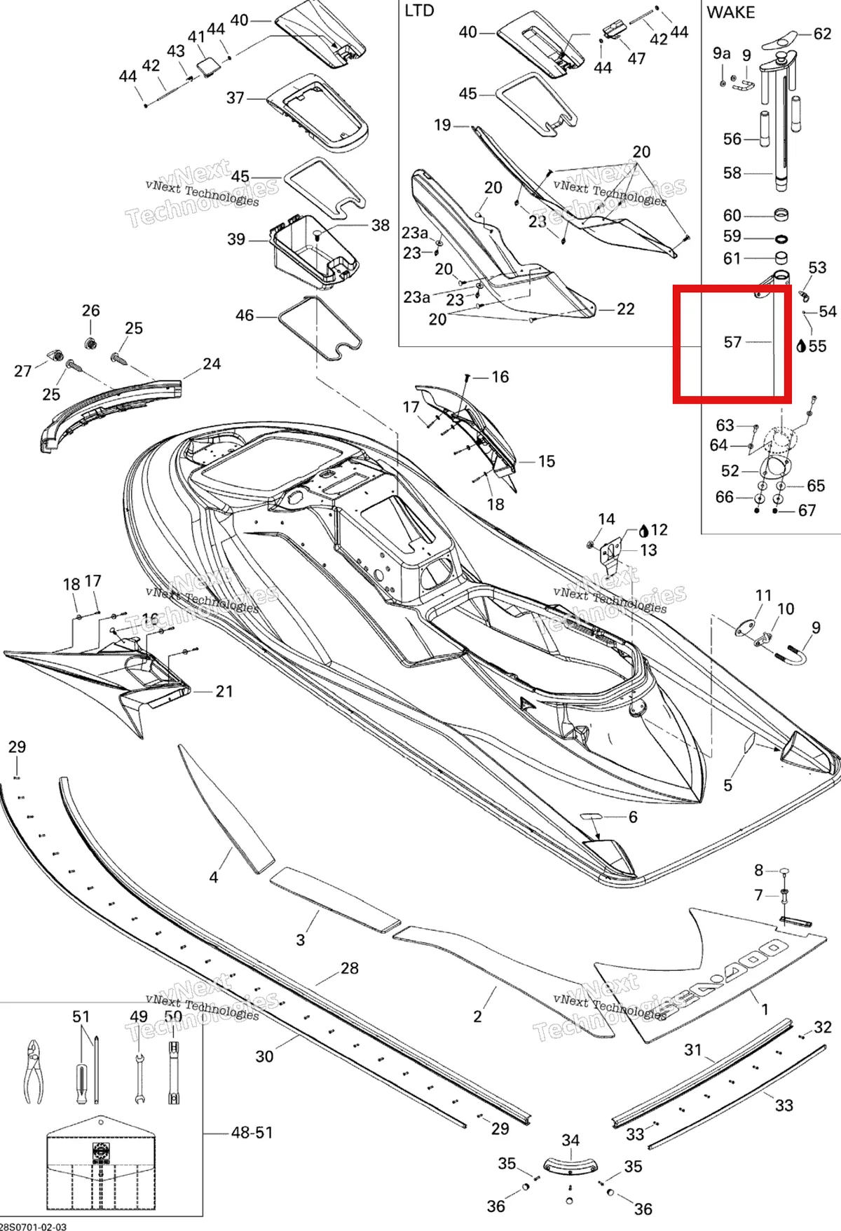 Деталь 291002089 на схеме узла 2007 Sea-Doo GTX STD & Wake Body, Rear View