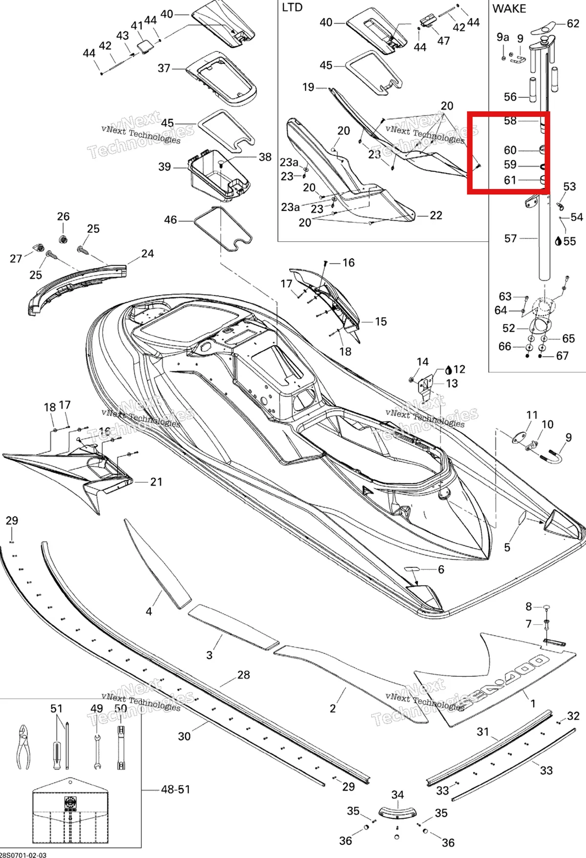 Деталь 291002099 на схеме узла 2007 Sea-Doo GTX STD & Wake Body, Rear View
