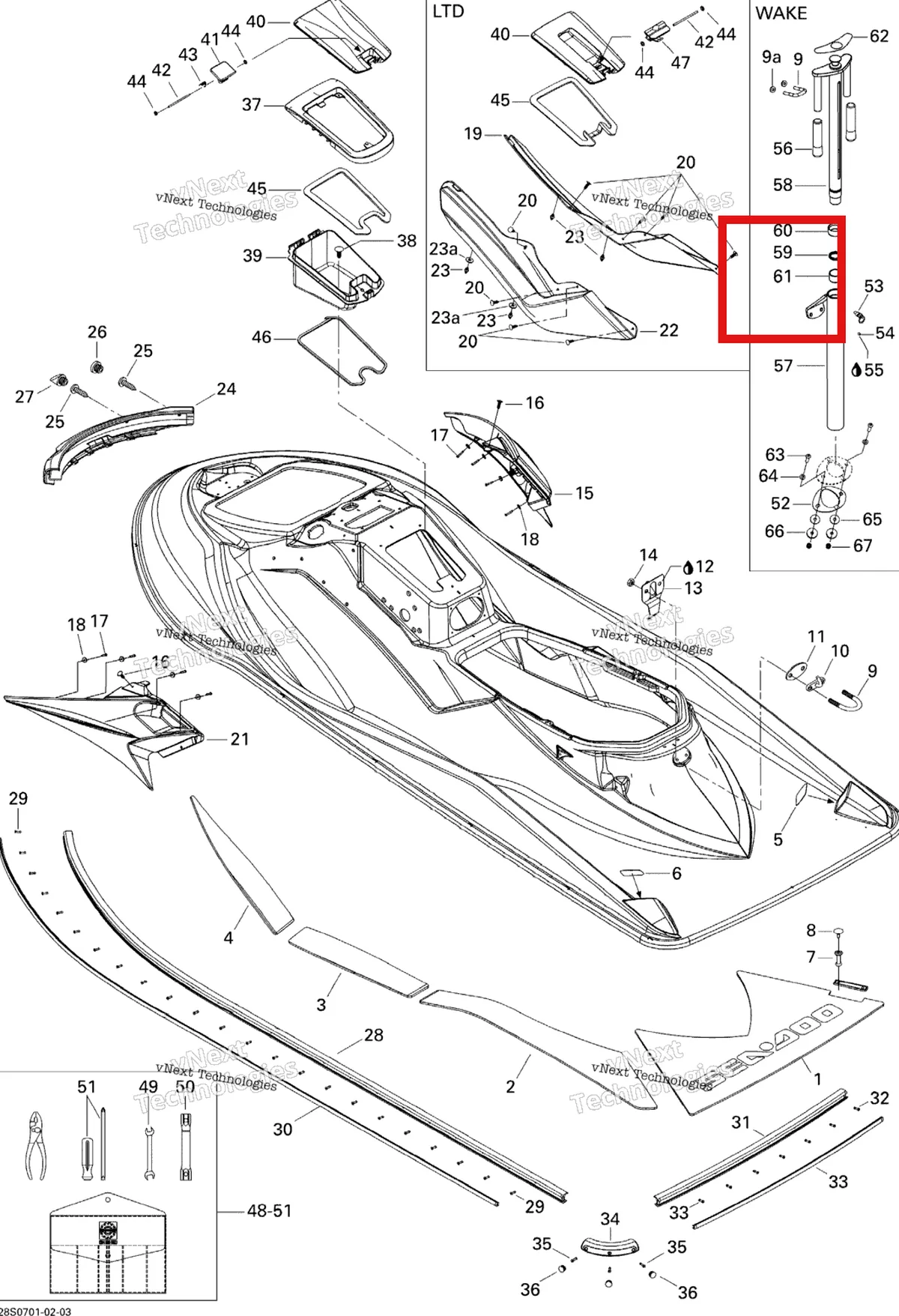 Деталь 291002100 на схеме узла 2007 Sea-Doo GTX STD & Wake Body, Rear View