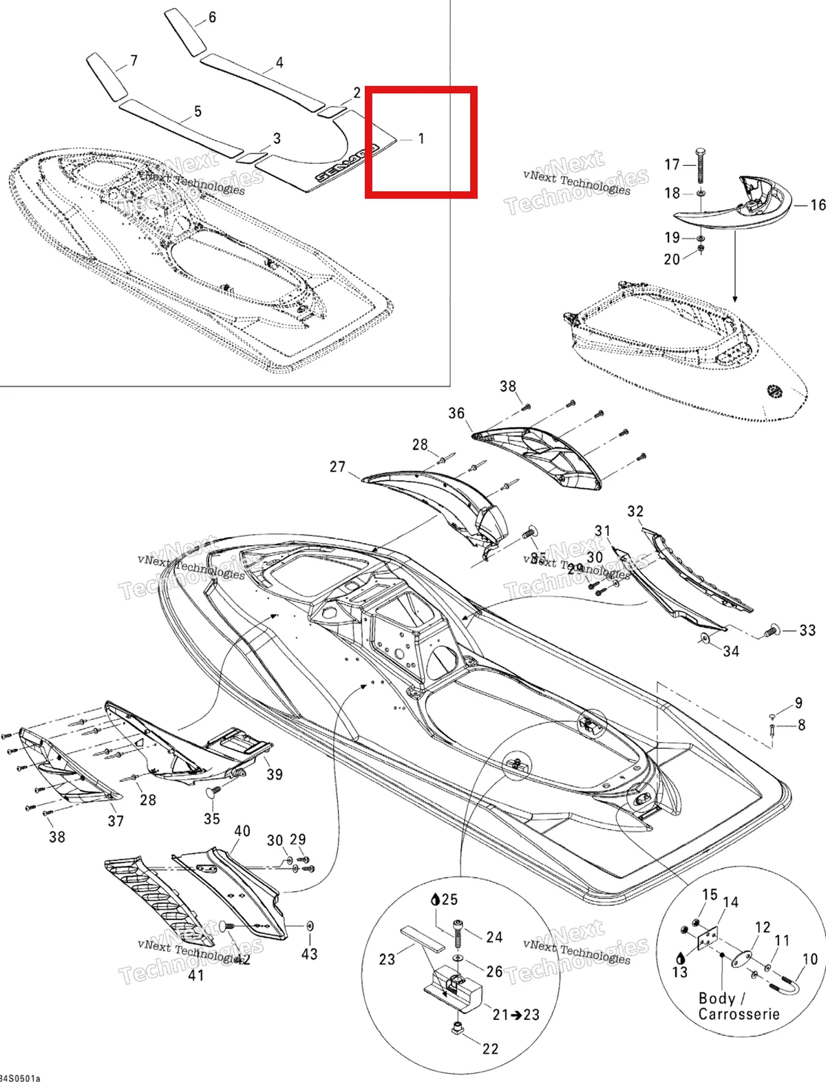 Деталь 291002103 на схеме узла 2005 Sea-Doo RXP Body 1