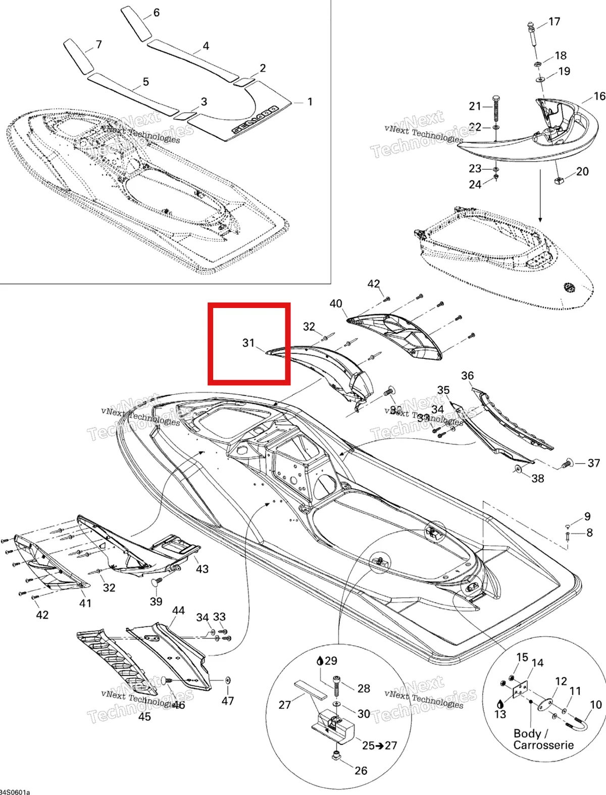 Деталь 291002104 на схеме узла 2006 Sea-Doo RXP Body 1