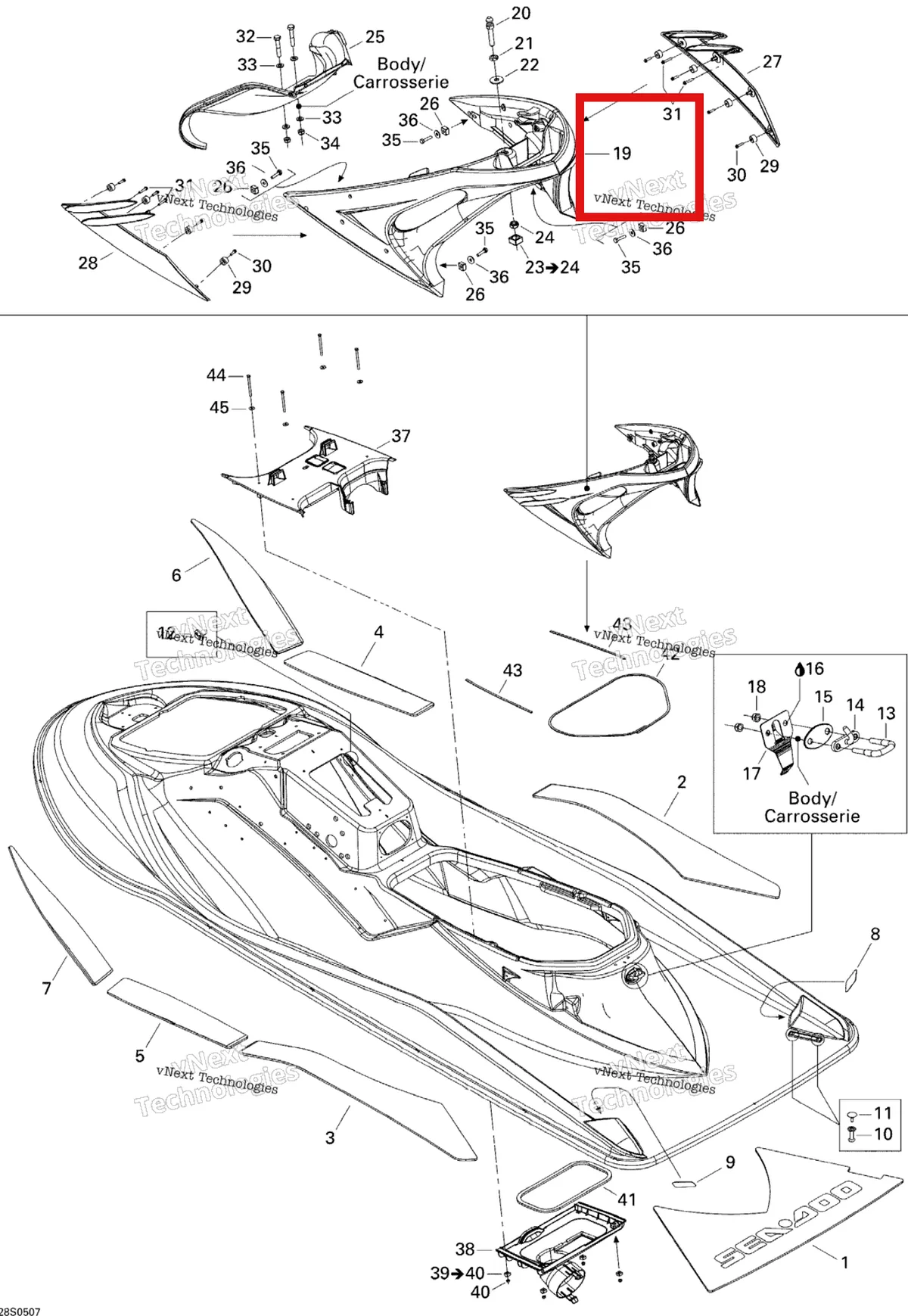 Деталь 291002135 на схеме узла 2005 Sea-Doo RXT Body, Rear View