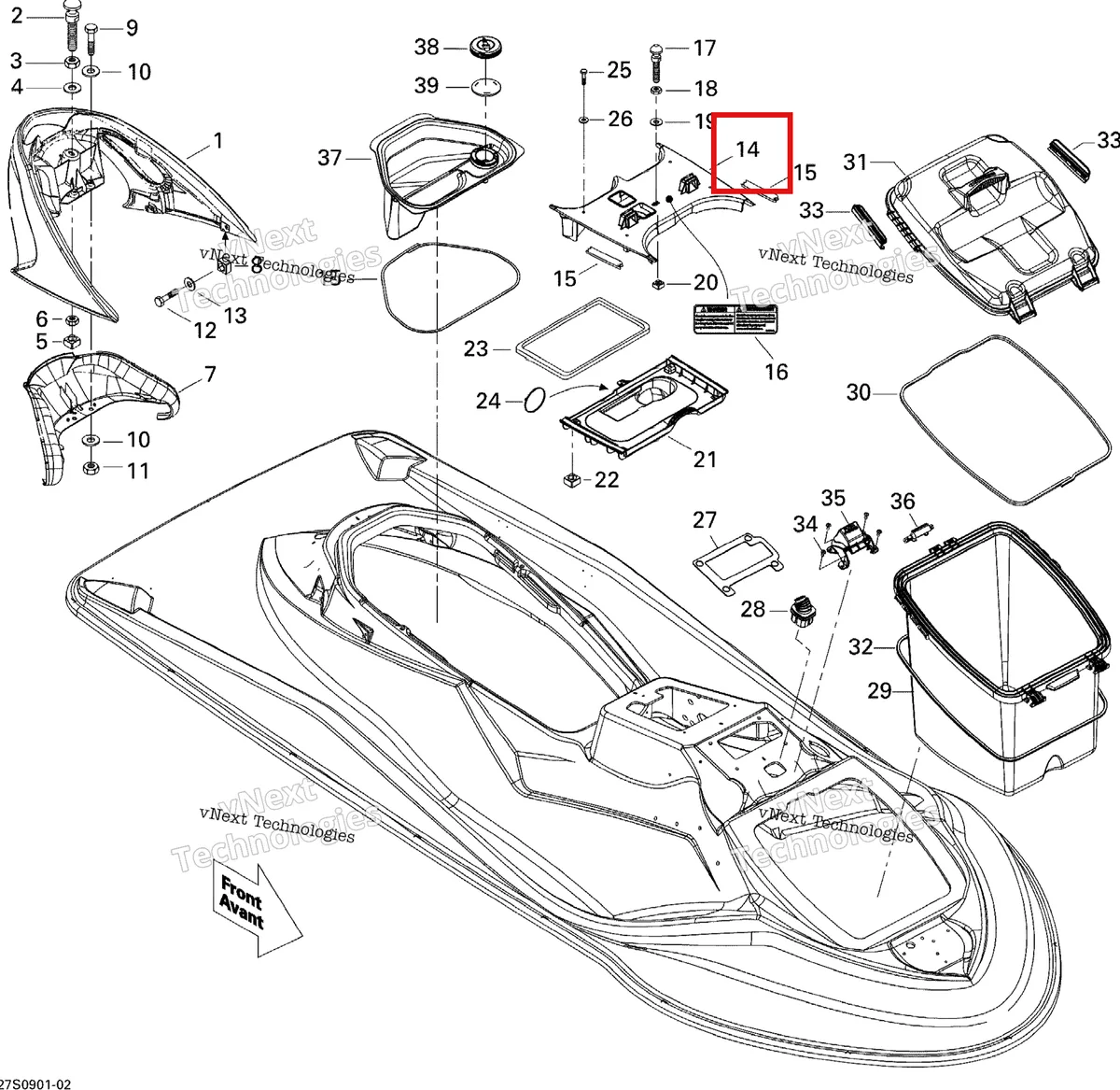 Деталь 291002136 на схеме узла 2009 Sea-Doo GTX 155 Body, Front View