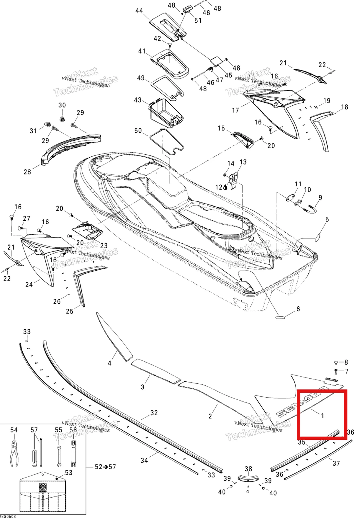 Деталь 291002140 на схеме узла 2005 Sea-Doo GTX 4-TEC, LTD SCIC Body, Rear View
