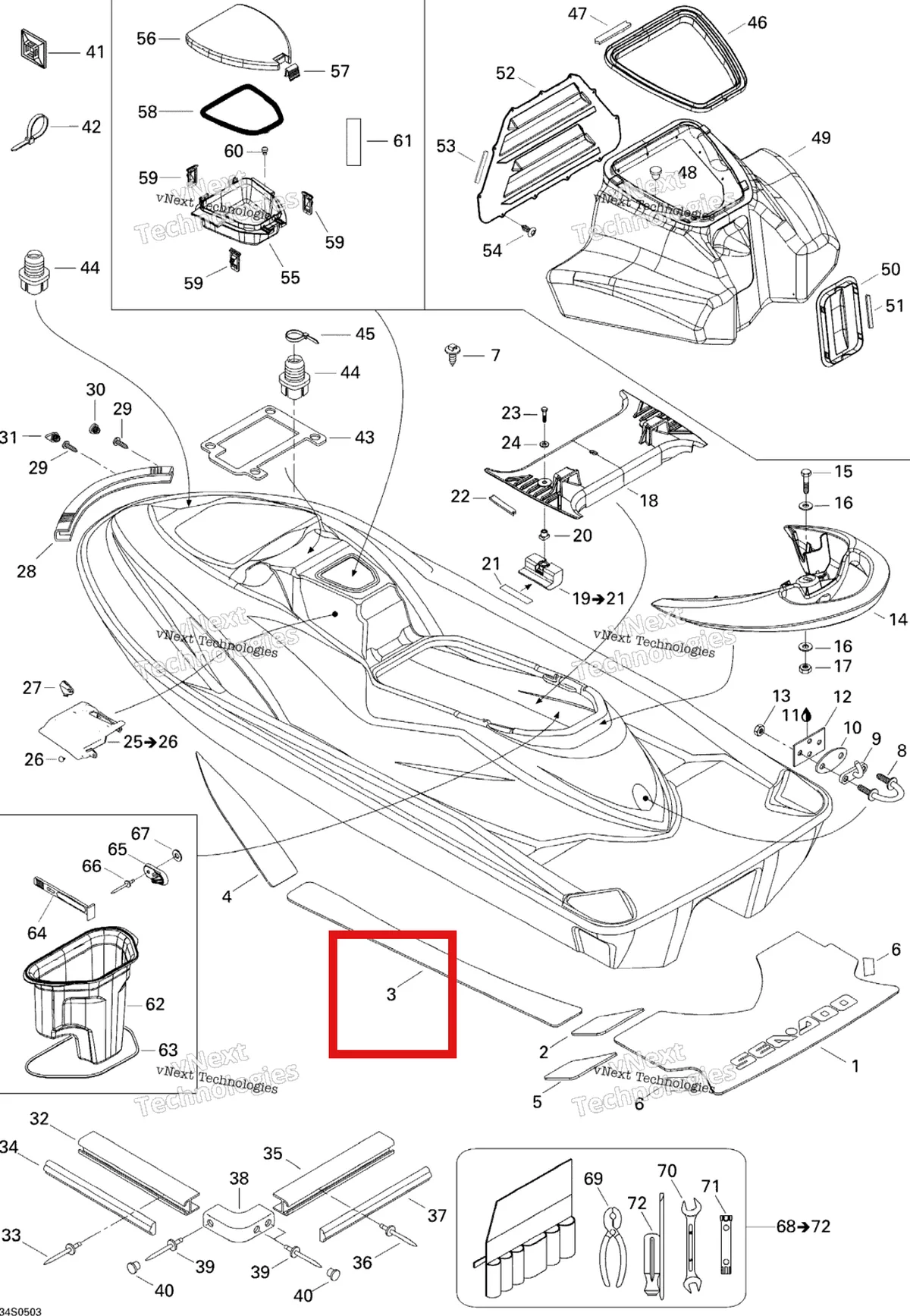 Деталь 291002155 на схеме узла 2005 Sea-Doo GTI LE RFI Body Le