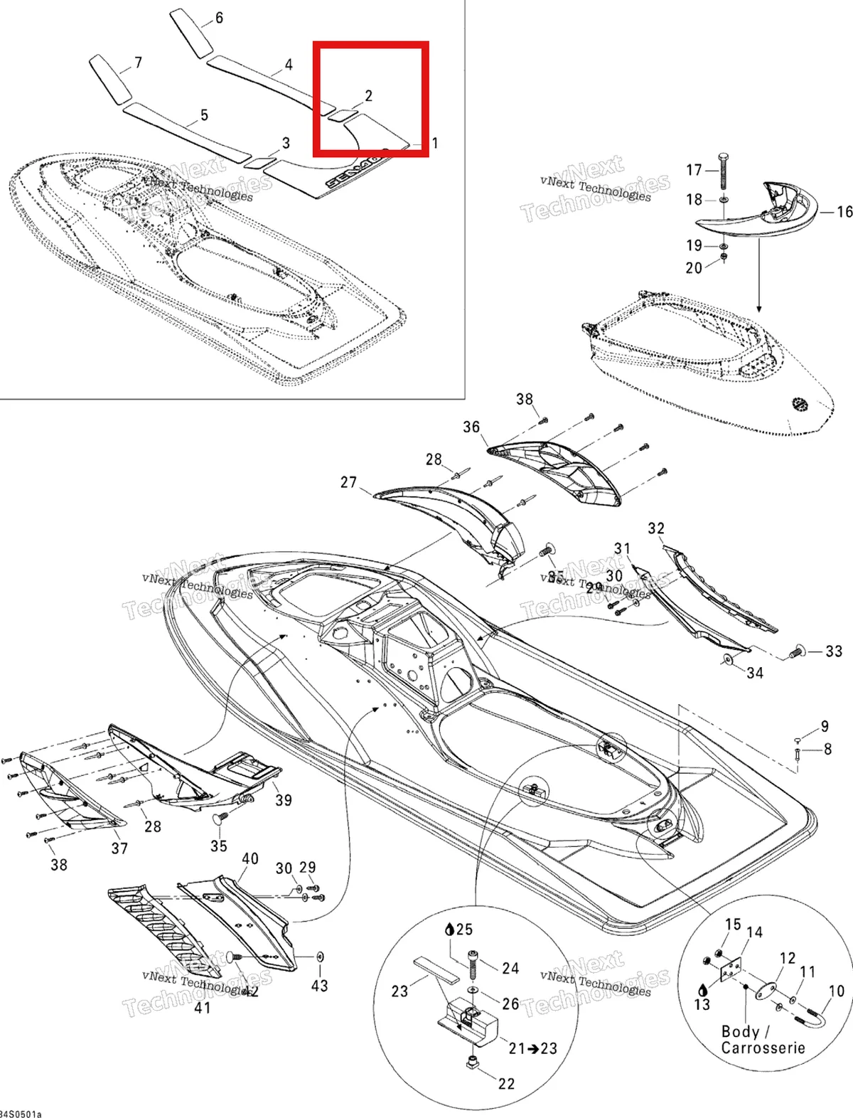 Деталь 291002185 на схеме узла 2005 Sea-Doo RXP Body 1