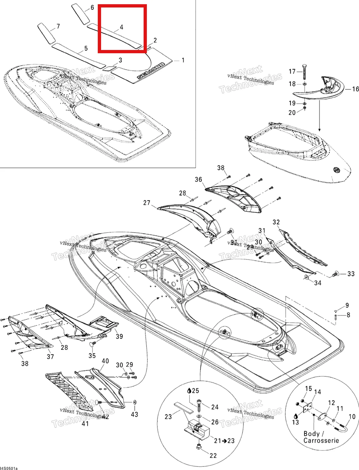 Деталь 291002187 на схеме узла 2005 Sea-Doo RXP Body 1