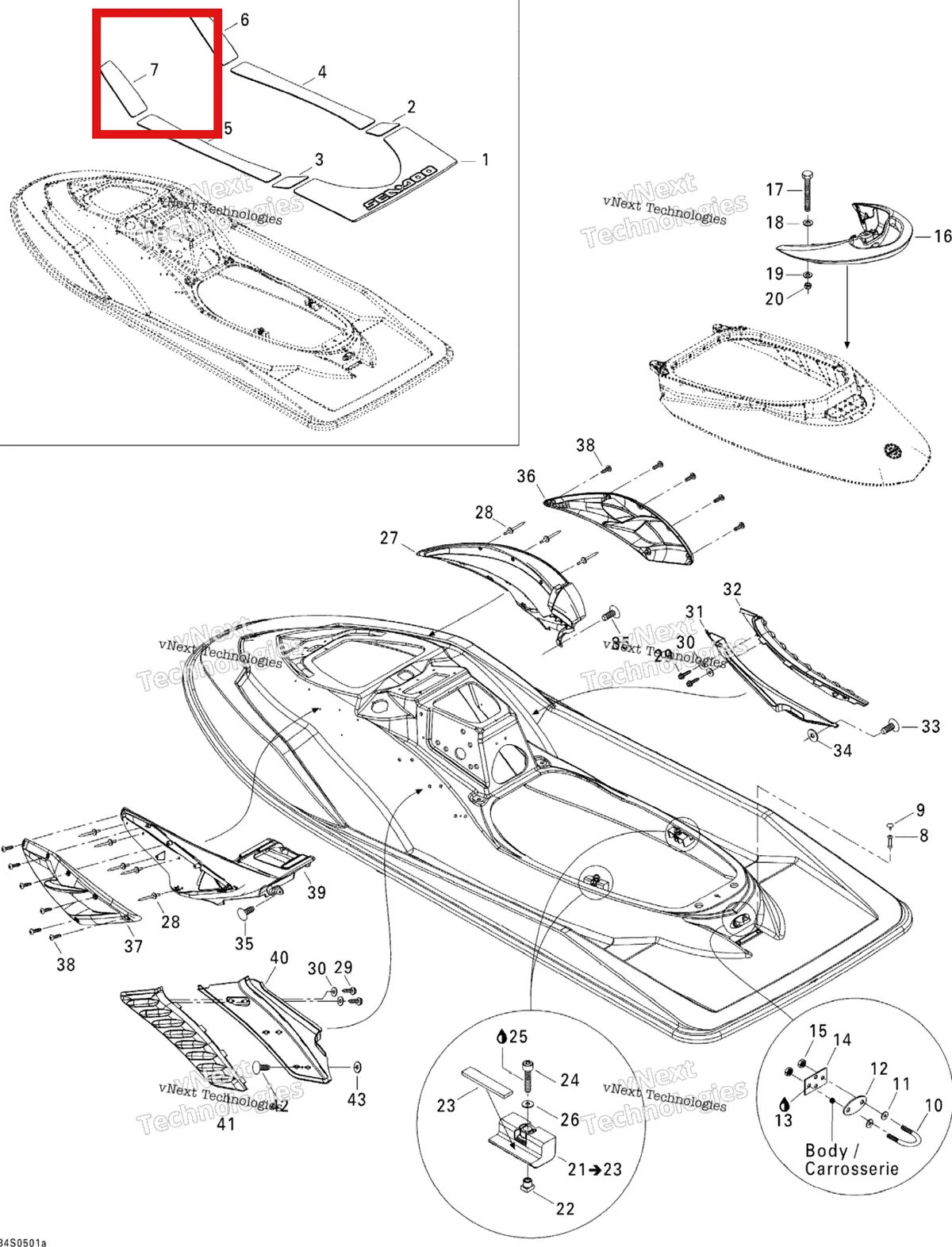 Деталь 291002190 на схеме узла 2005 Sea-Doo RXP Body 1