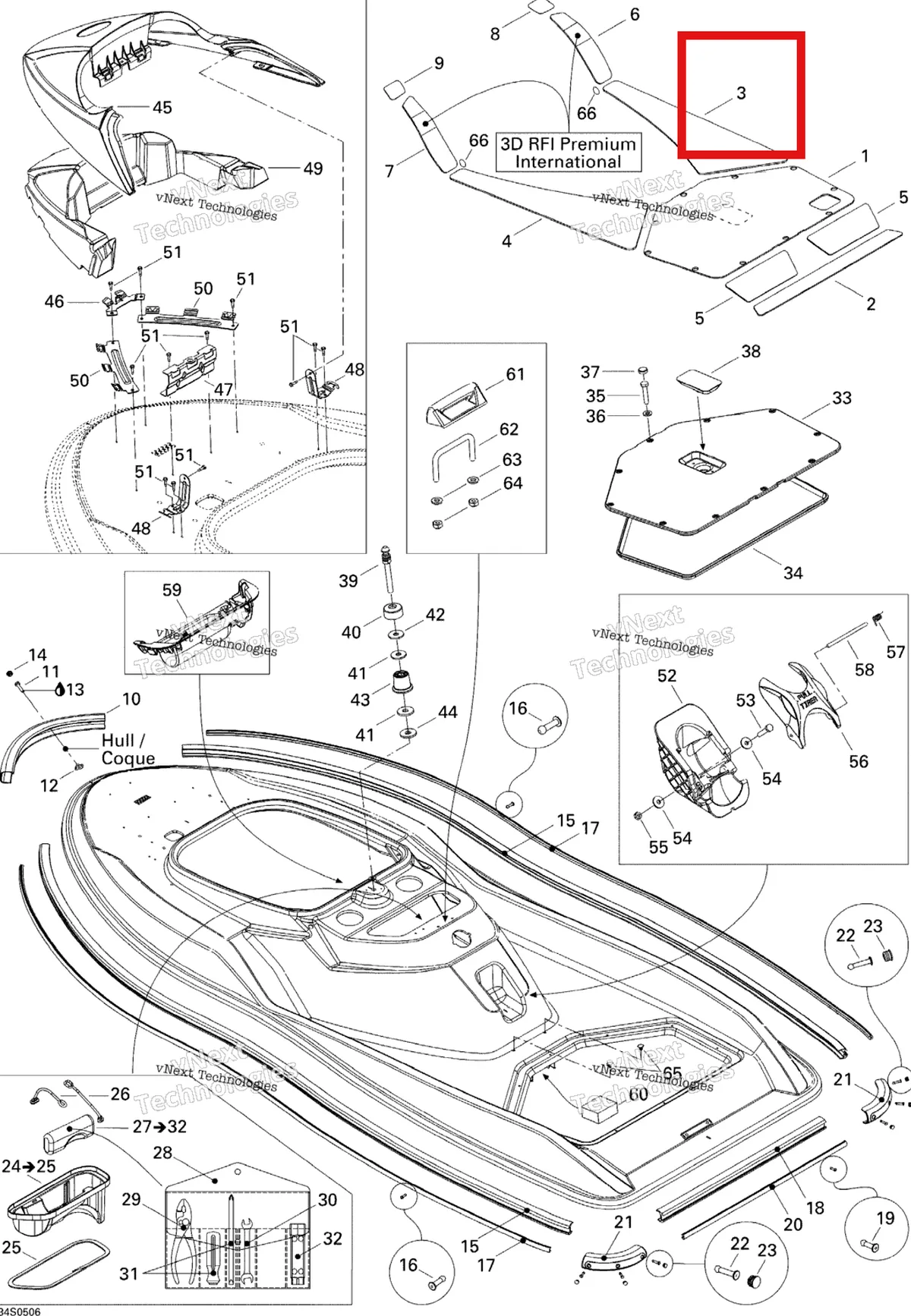 Деталь 291002204 на схеме узла 2005 Sea-Doo 3D RFI Body
