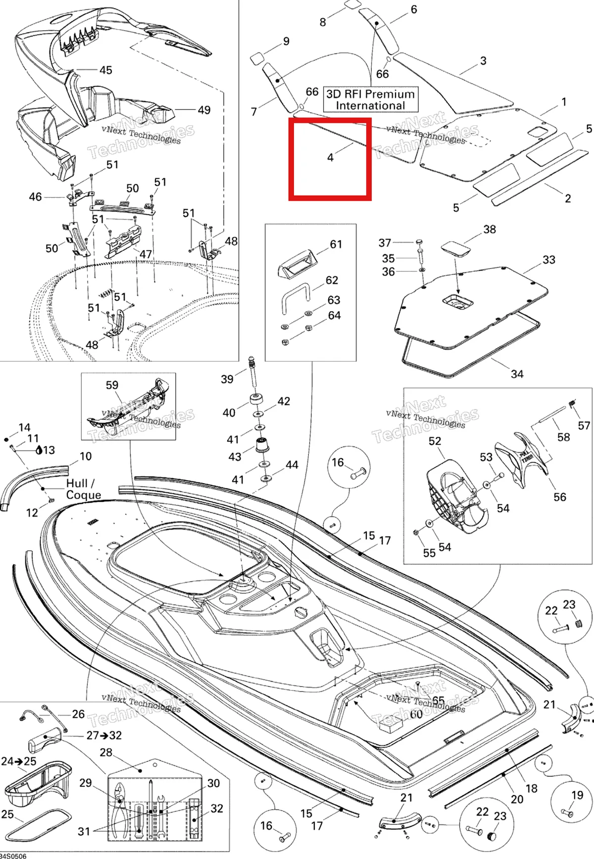 Деталь 291002206 на схеме узла 2005 Sea-Doo 3D RFI Body